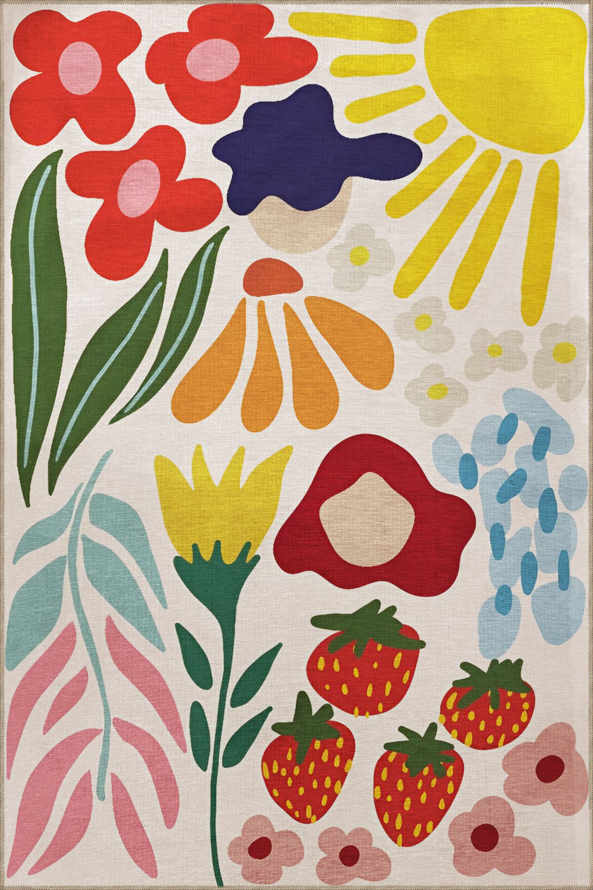 Rugs Modern Halı Açık Ton Çok Renkli Çiçek ve Gül Çilek Desenli Kreatif Modern Dekoratif Halı 2077