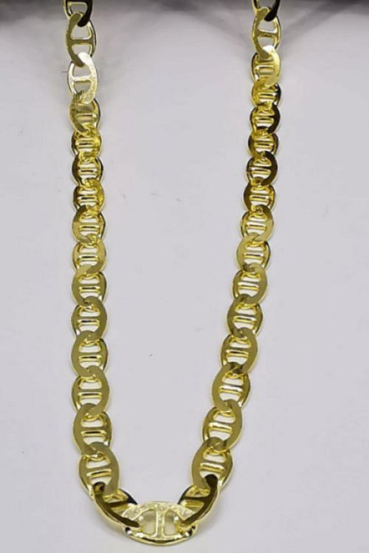 Omar Silver Unisex Barlı Gold Altın Kaplama Gümüş Kolye Zincir 3,40 Mm