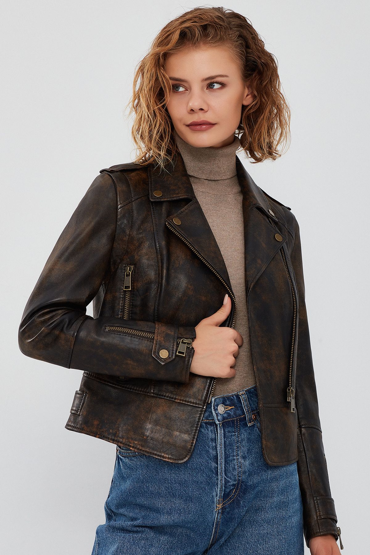 Derimod Newyork Kadın Vintage Deri Ceket