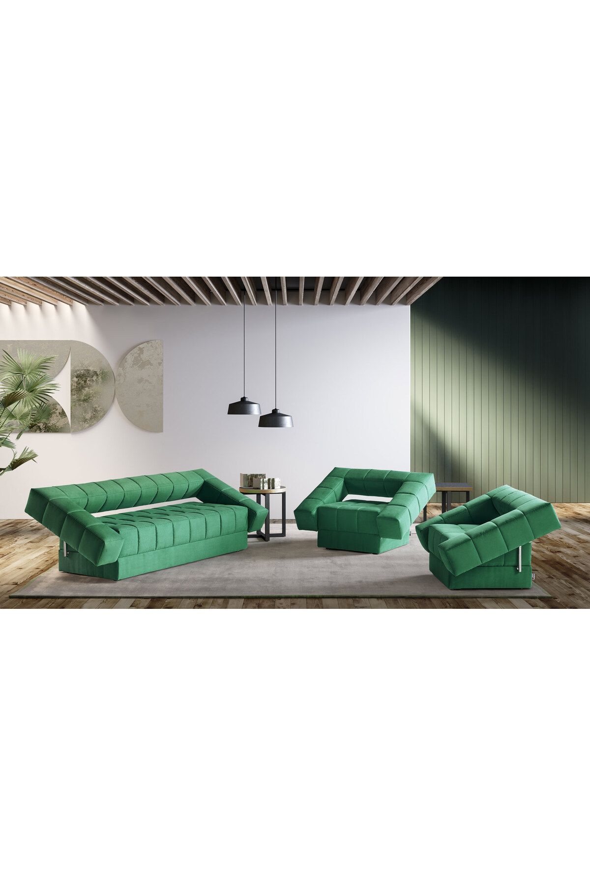 Passion Terminos Fonksiyonel Sırtı Yatak Olabilen Yeşil Koltuk Takımı Özel Tasarım Katlanabilen Oturma Grubu