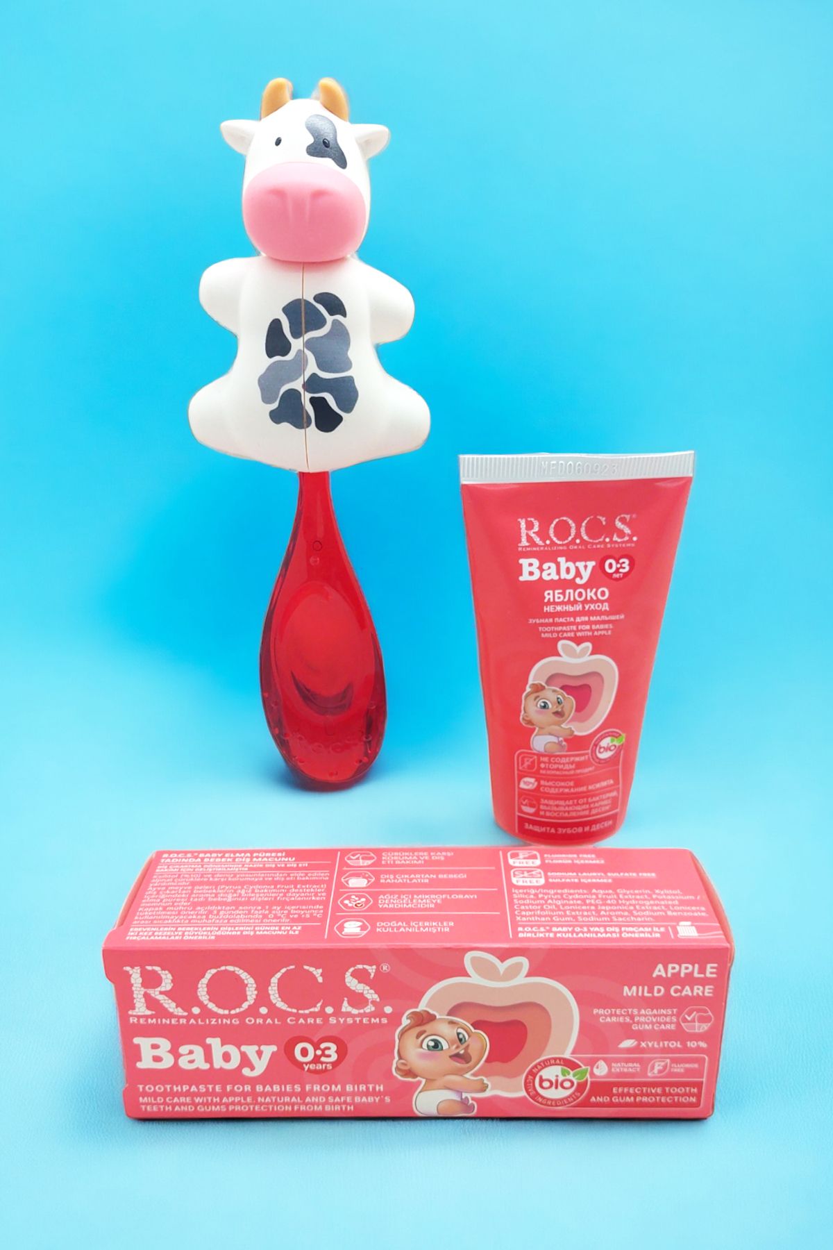 R.O.C.S. Rocs Baby Komple Ağız Bakım Seti - Bebek Diş Macunu Bebek Diş Fırçası Inek Flipper Saklama Kabı