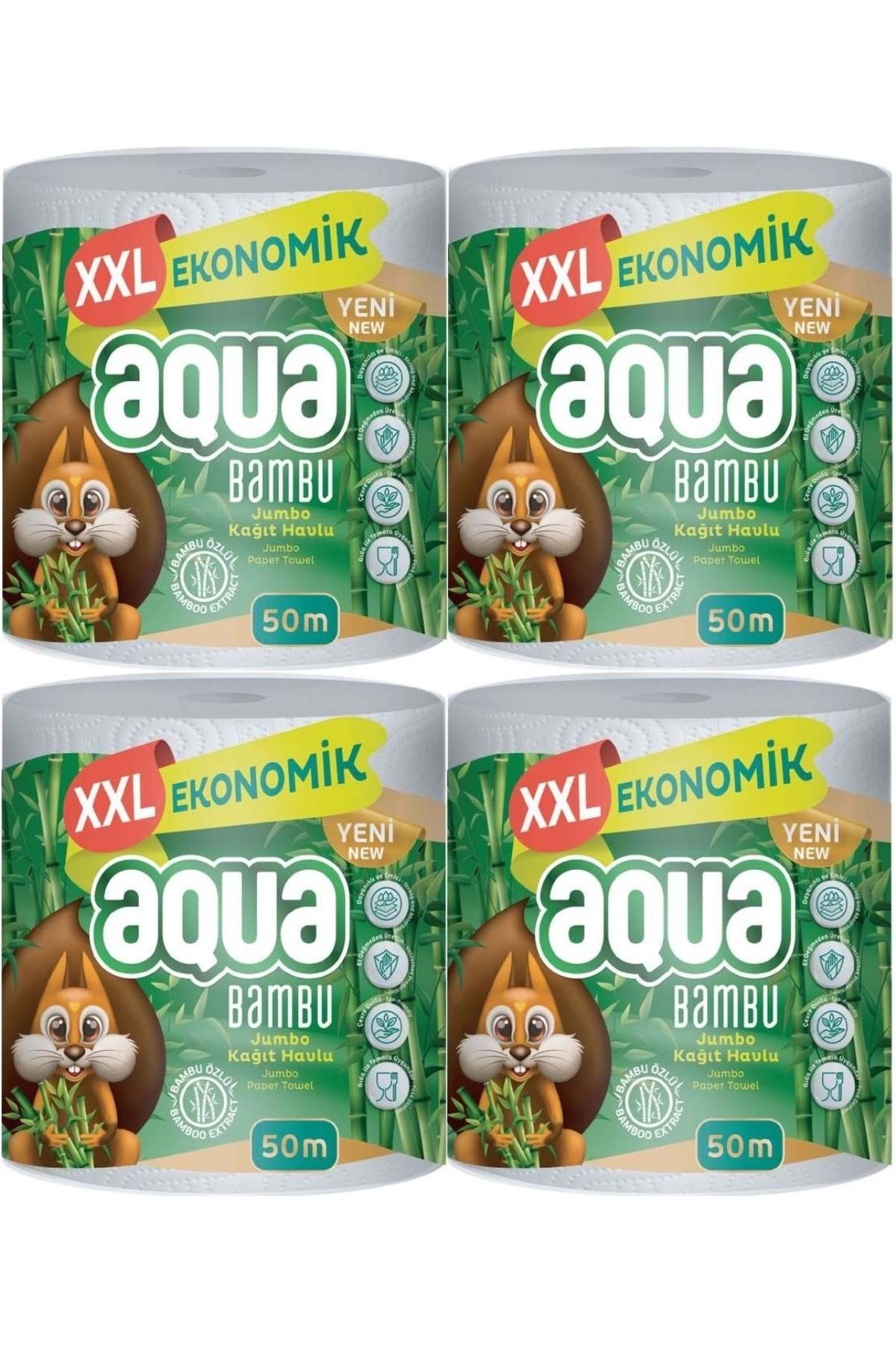 Aqua Kağıt Havlu 3 Katlı Jumbo Paket Xxl Bambu (4 LÜ SET) 200 Metre (4PK*50MT)