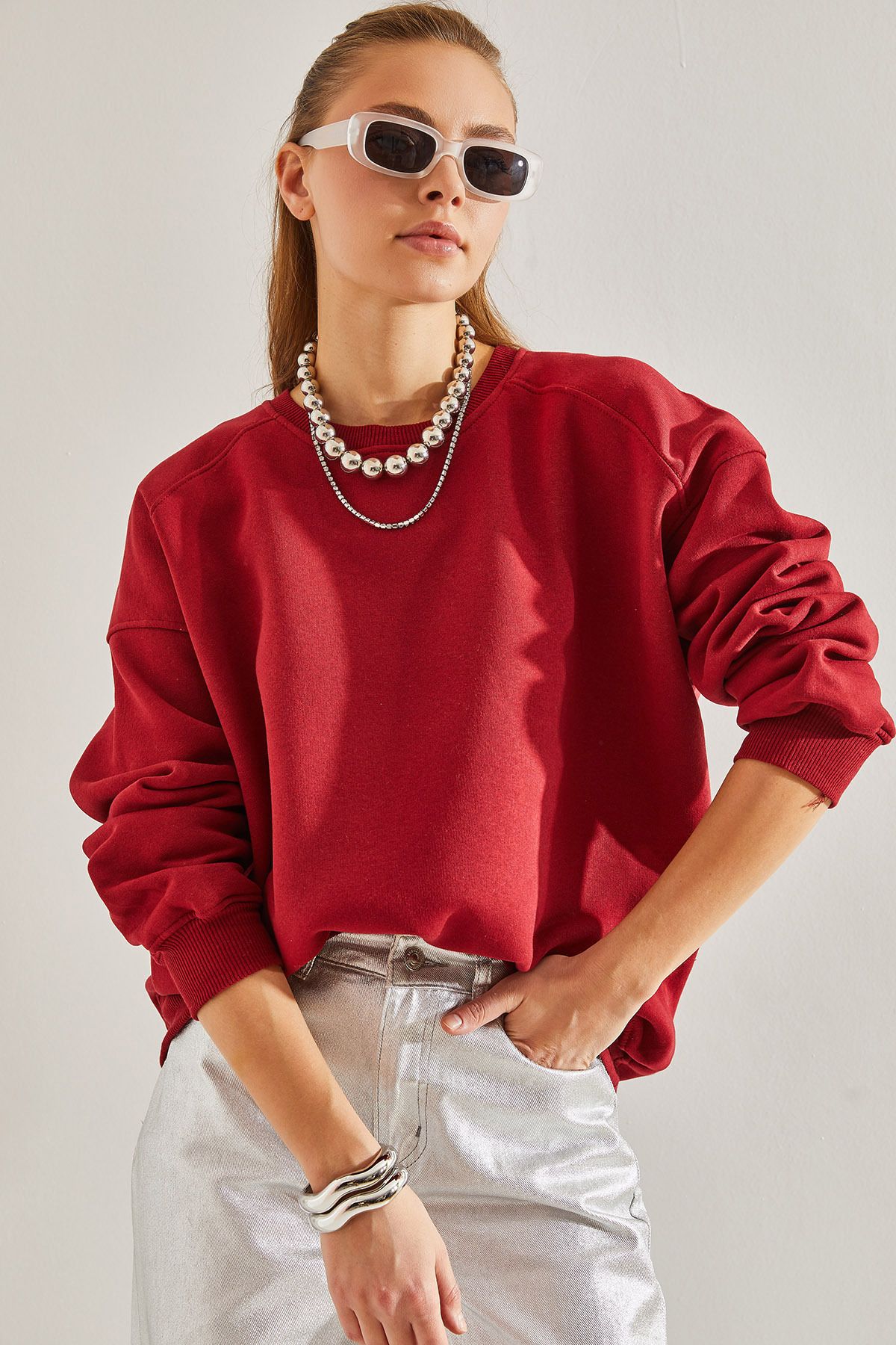 Bianco Lucci Kadın Üç İplik Şardonlu Oversize Sweatshirt