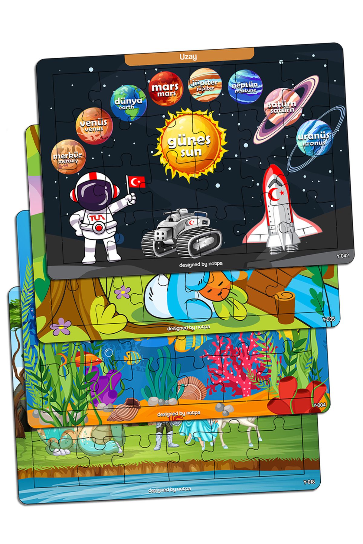 kutuTR Notpa Çocuklar Için Eğitici Ve Öğretici Ahşap 24 Parça Renkli Puzzle 4lü Set 12