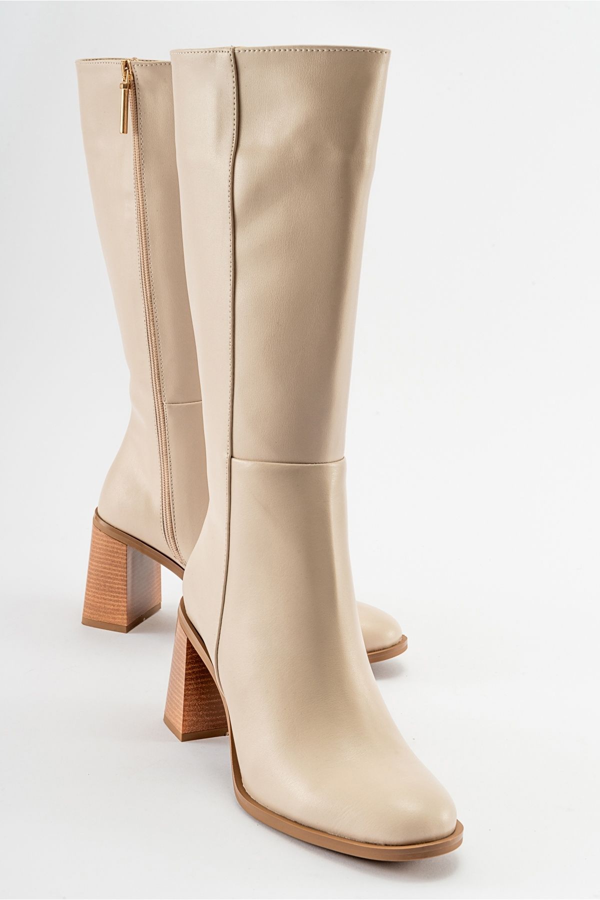 luvishoes MARANTA Bej Cilt Kadın Topuklu Çizme