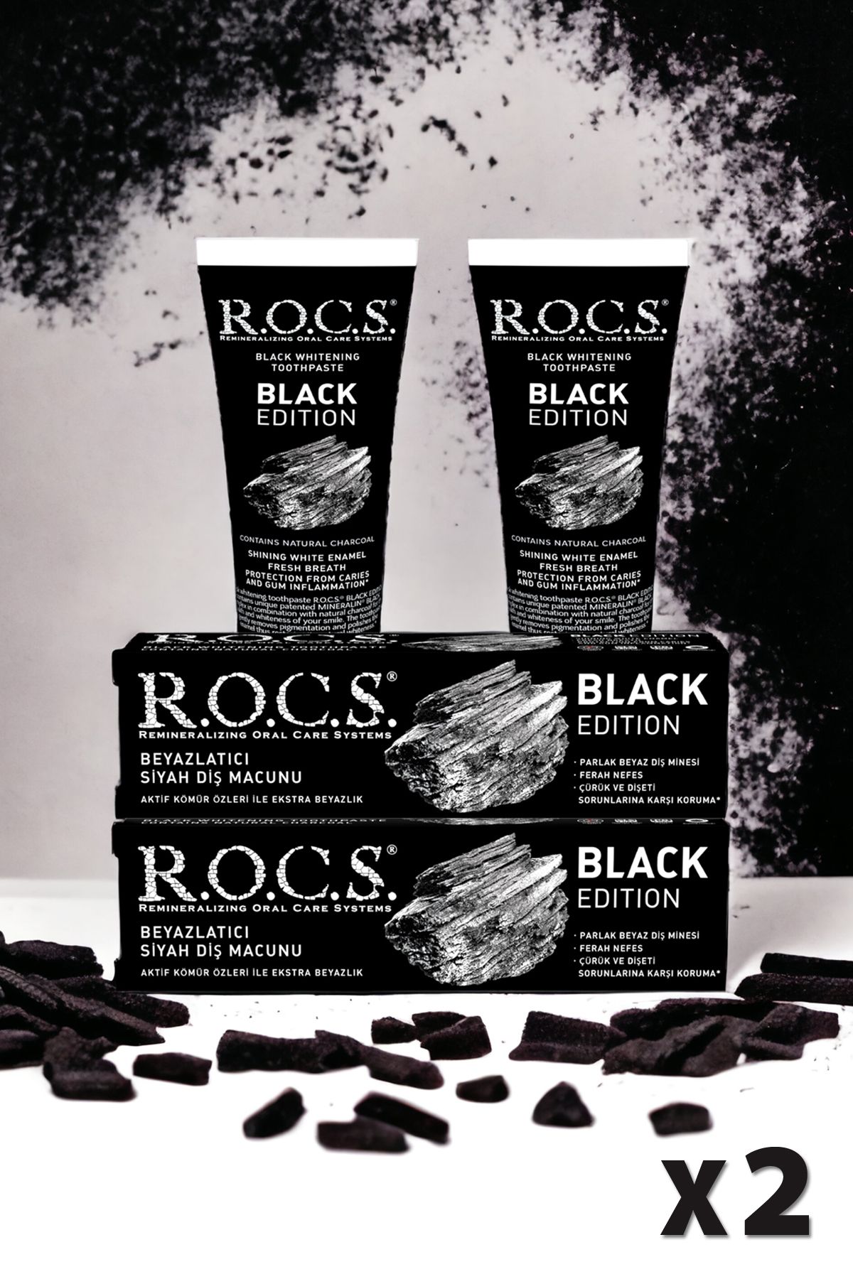 R.O.C.S. Rocs Black Edıtıon Kömür Beyazlatıcı Diş Macunu 74 G X 2 Adet