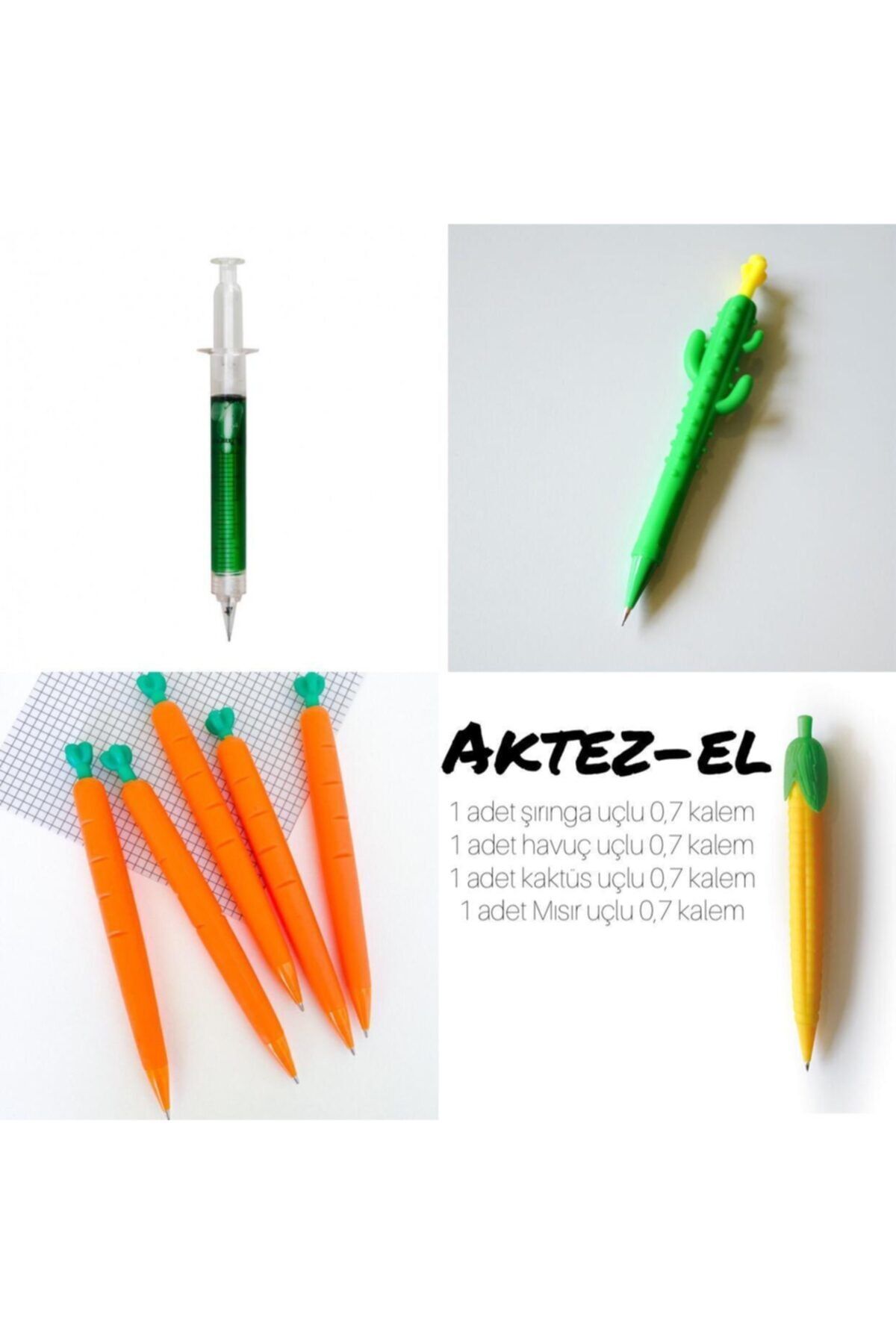 AKTEZ-EL 0,7 Versatil Şekilli Uçlu Kalemler - Şırınga, Havuç, Kaktüs , Mısır