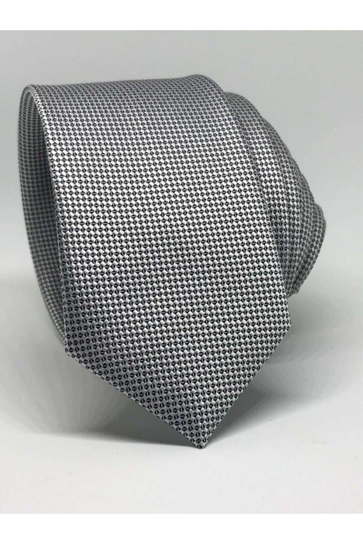 Kravat Gezegeni Açık Gri Slim Fit Oxford Kuş Gözü Desen Kravat