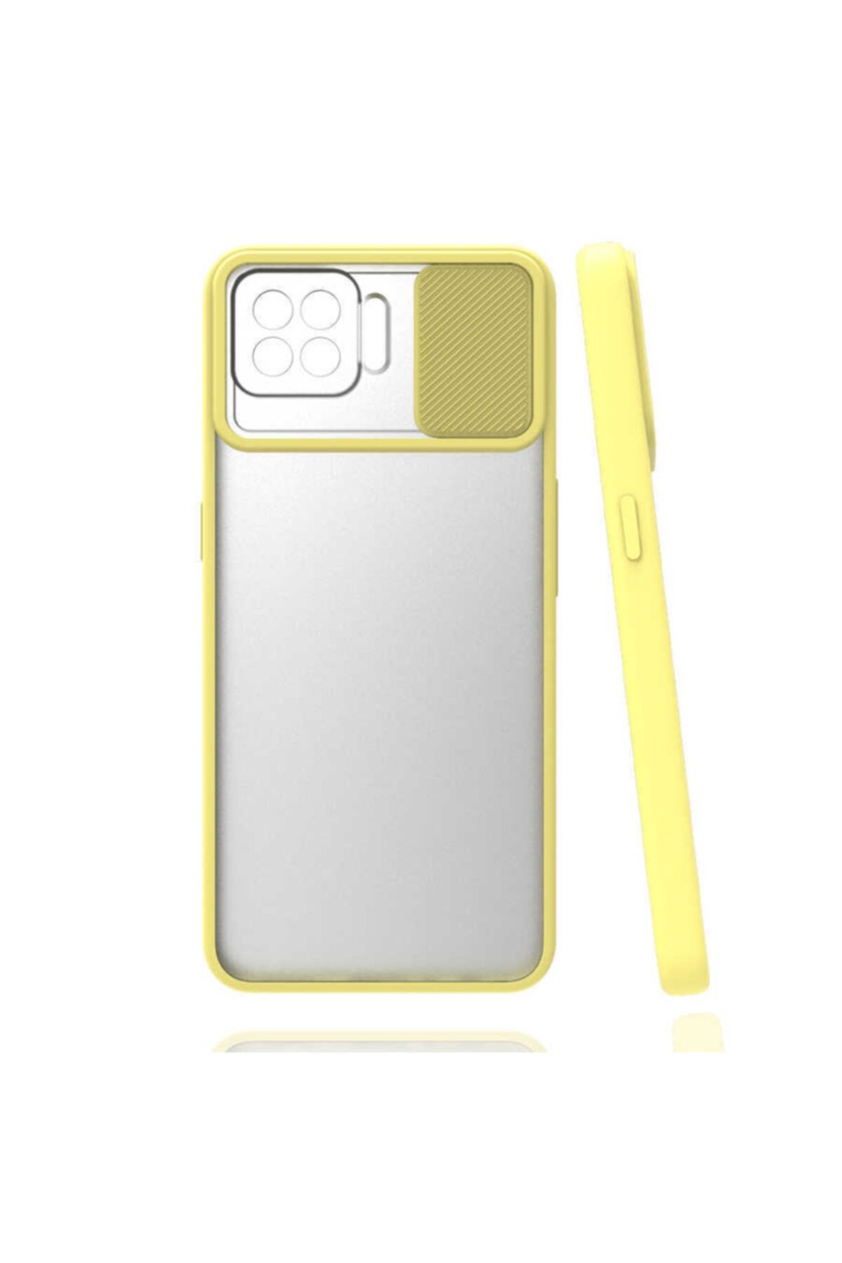 Nezih Case Oppo Reno 4 Lite Uyumlu Kaydırmalı Kamera Korumalı Pastel Renkler Sarı