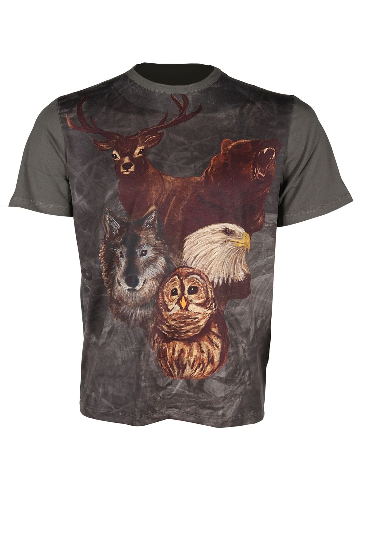 Dark Forest Sıfır Yaka Kısa Kol Toplu Resim Desenli Avcı Ve Outdoor T-shirt