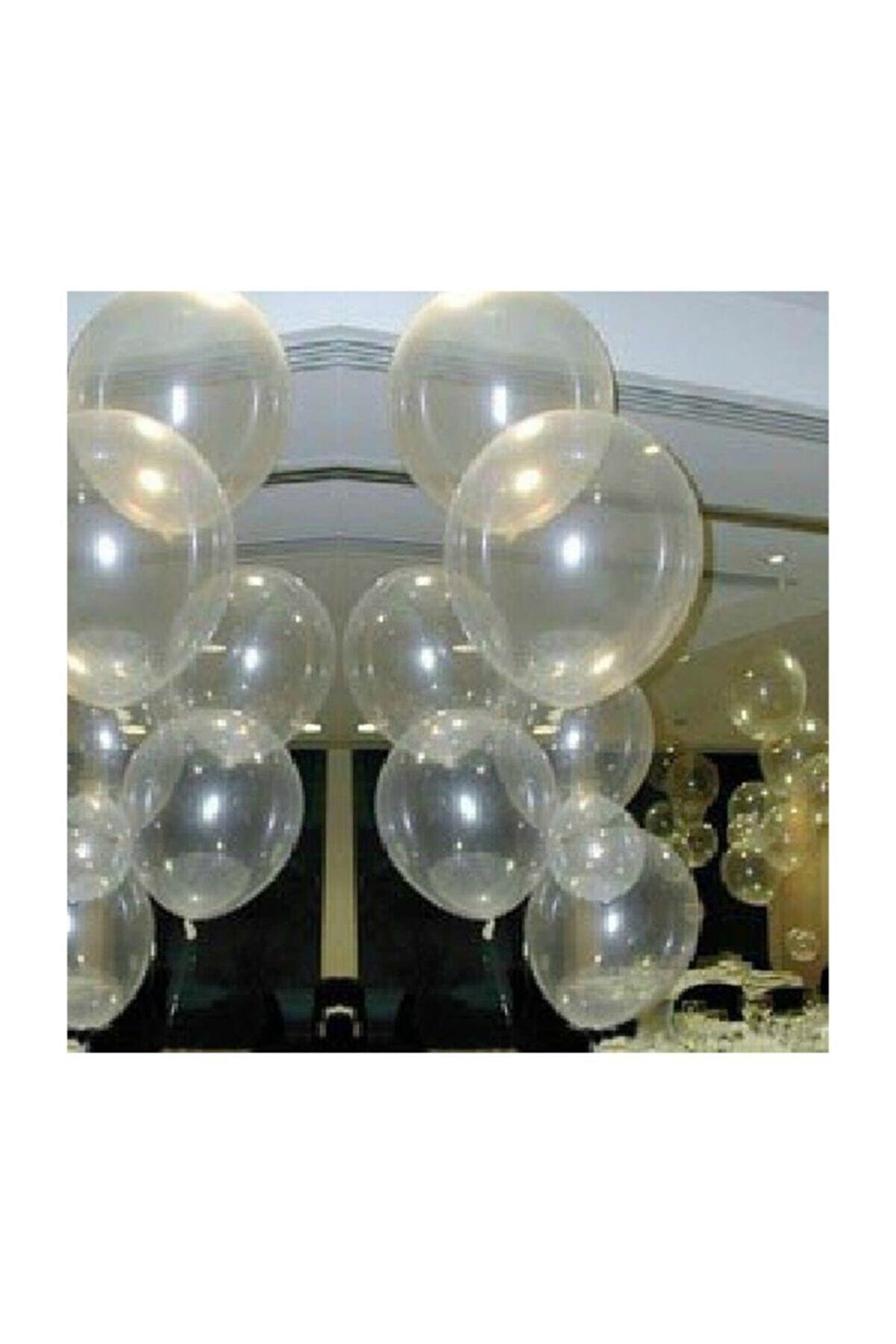 Pandoli Transparan Şeffaf Düz Renk Sedefli Latex Balon 10 Adet