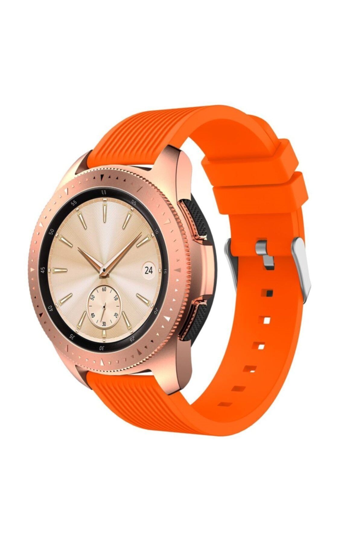 UnDePlus ????samsung Galaxy Watch 3 45mm Kordon Çizgili Silikon Kordon Turuncu