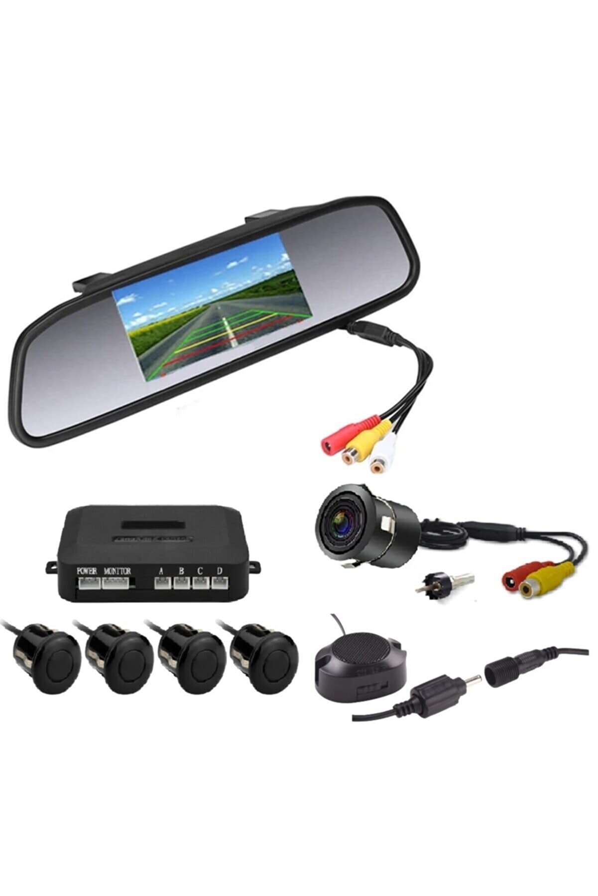 GPR AUTO PARTS Kameralı Park Sensörü 4.3 '' Ayna Ekranlı Siyah Sensör Full Set