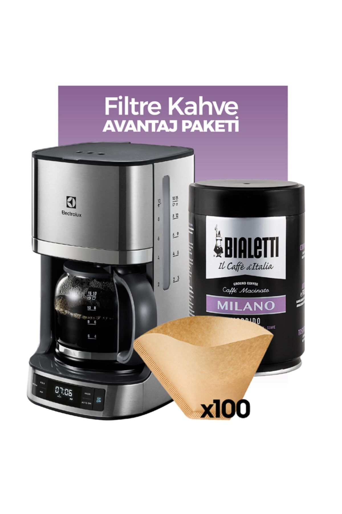 Electrolux Ekf7700 Filtre Kahve Makinesi + 250 Gr Bialetti Roma Kahve + 100'lü Filtre Avantaj Paketi