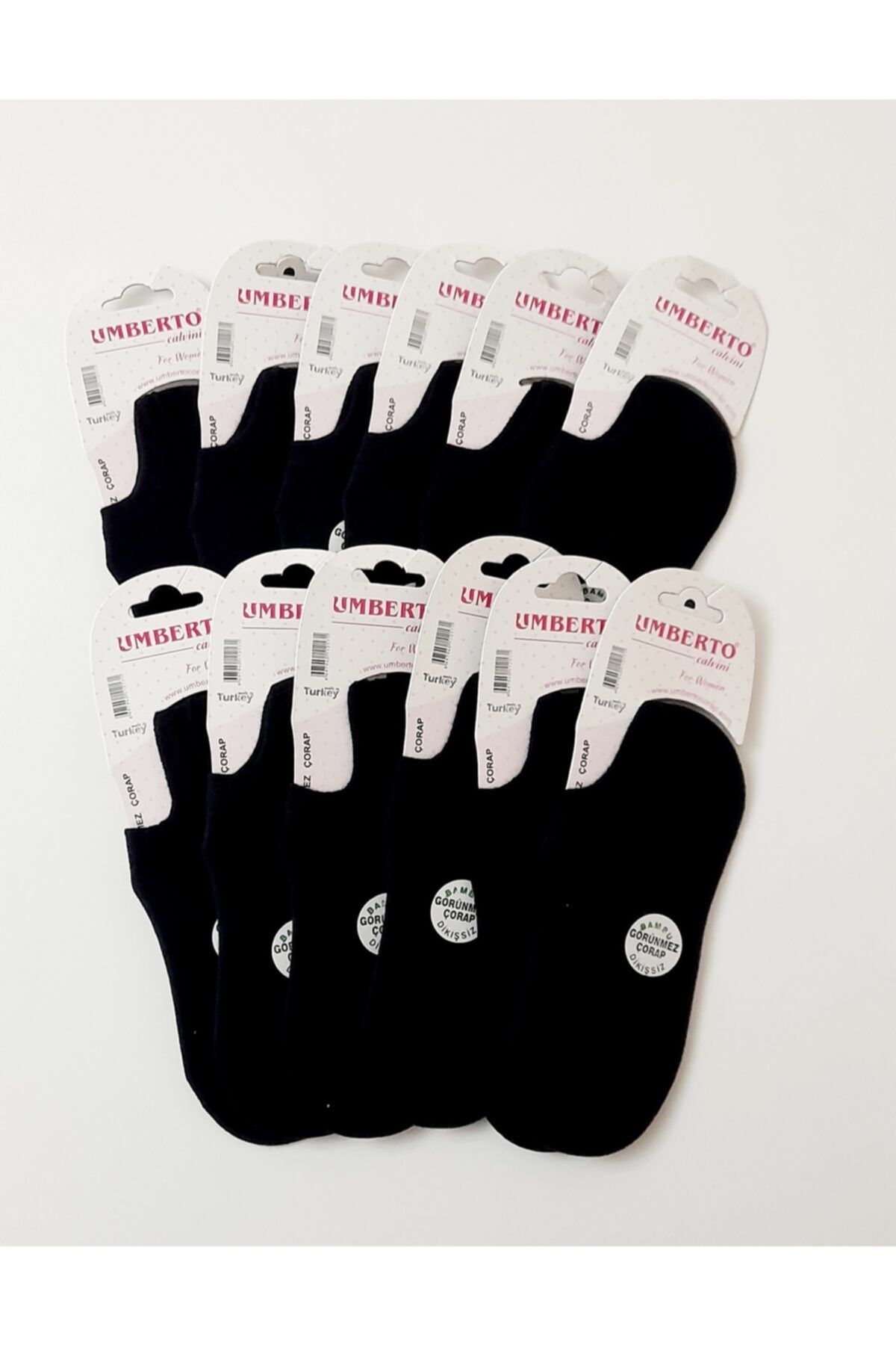 Umberto Kadın Siyah Bambu Görünmez Sneakers Çorap 12 Adet