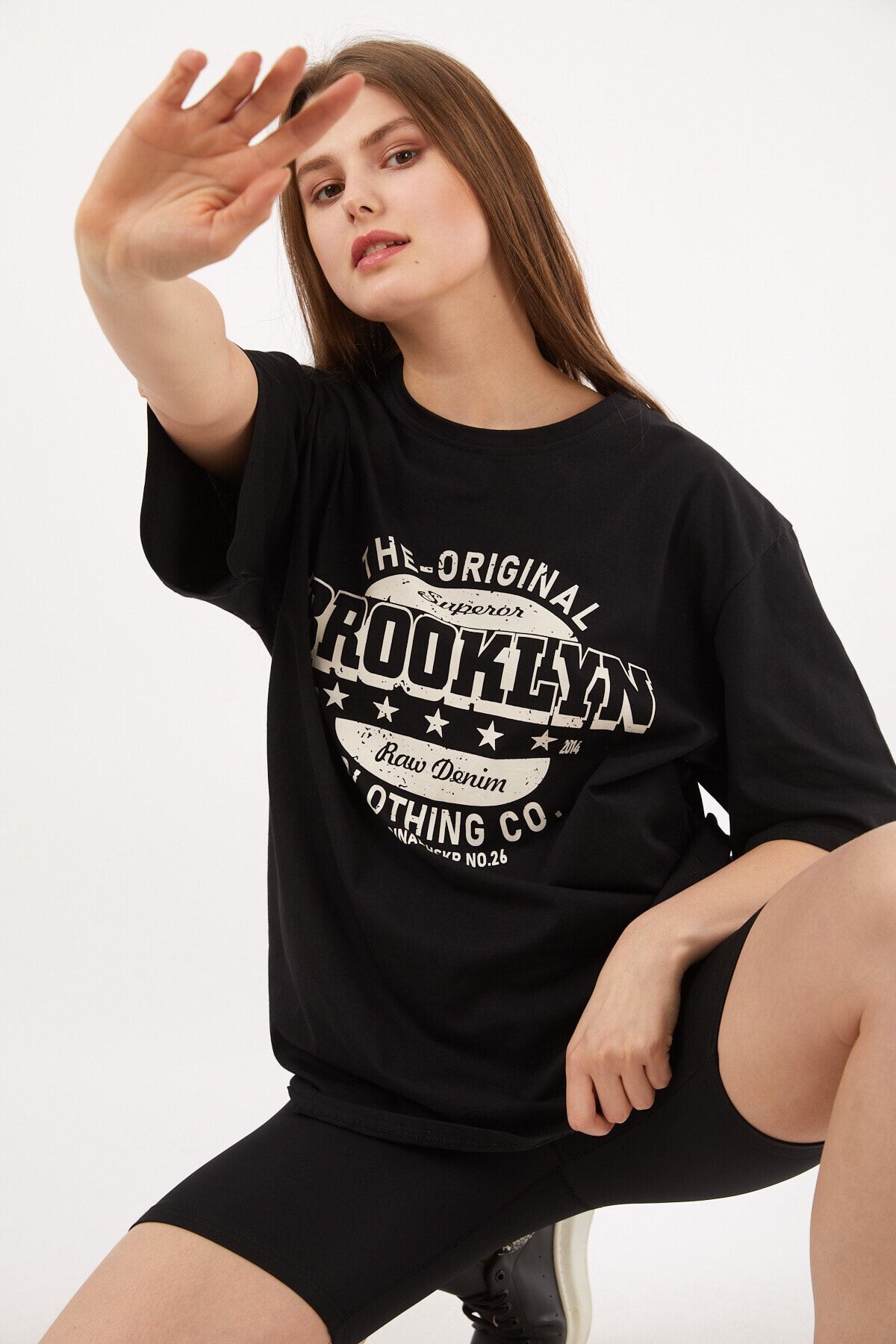 Uniquetex Kadın Siyah Brooklyn Oversize T-shirt