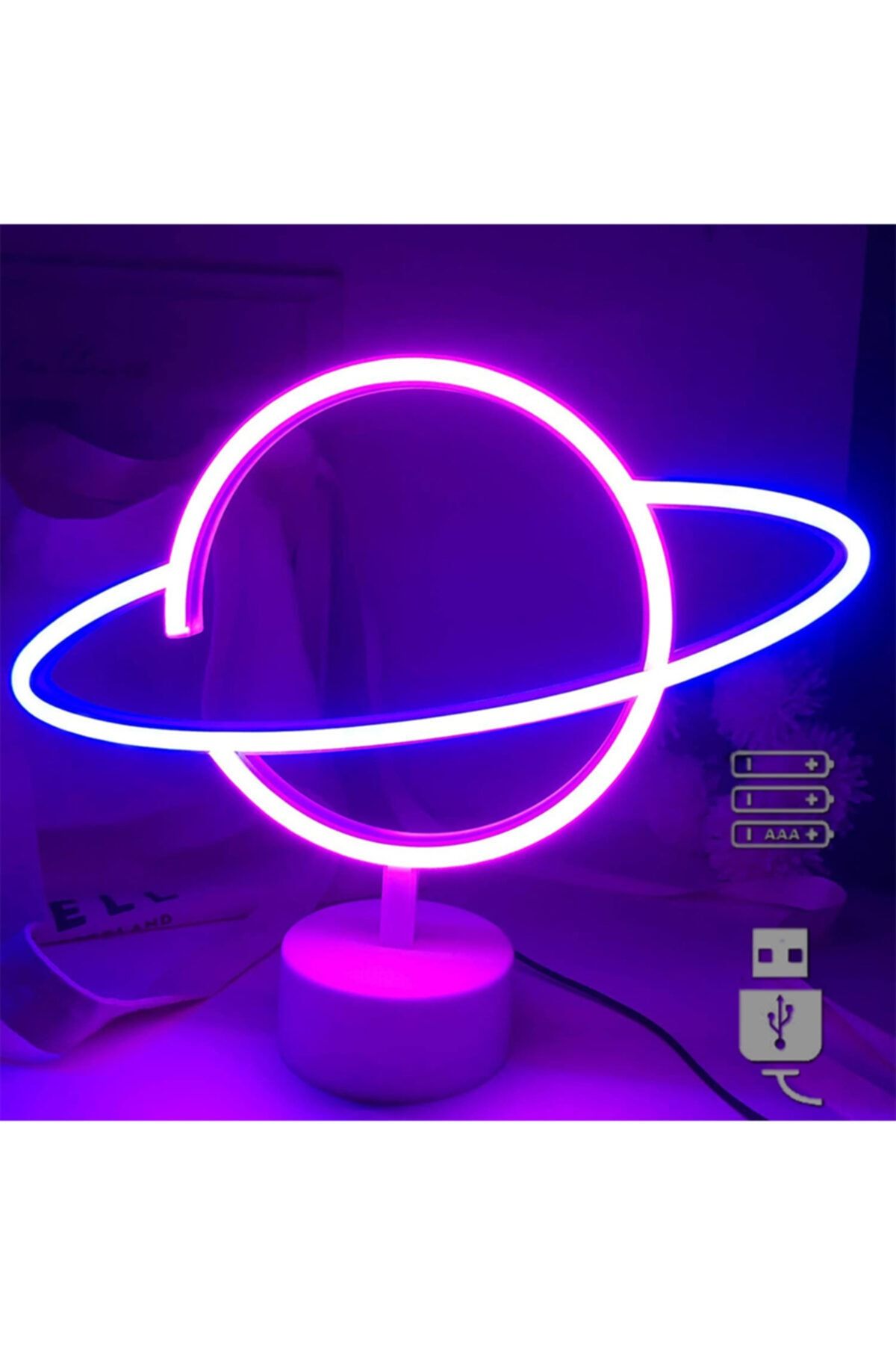 Zemtigo Büyük Boy Usb'li Satürn Gezegen Neon Led Işıklı Masa Ve Gece Lambası Dekoratif Aydınlatma