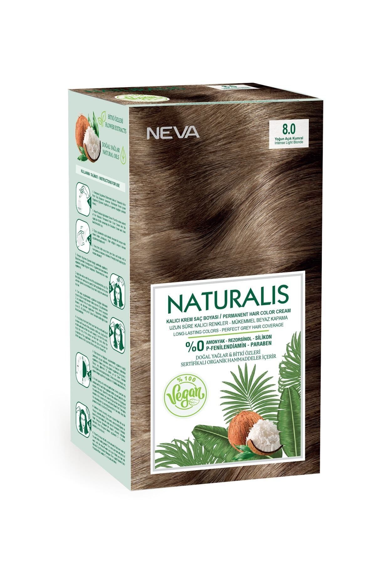 NEVA KOZMETİK Naturalis Saç Boyası 8.0 Yoğun Açık Kumral %100 Vegan