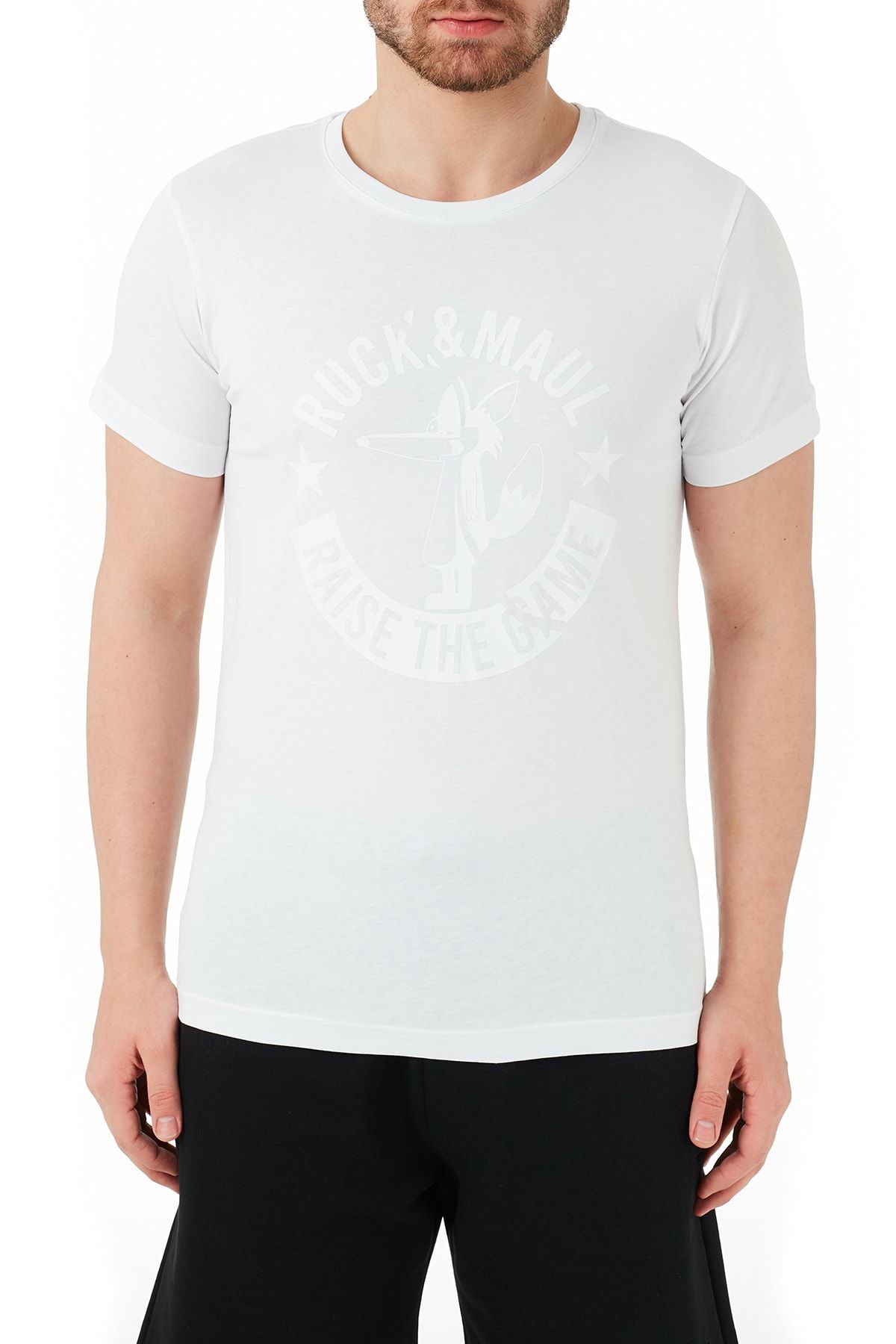 Ruck & Maul Erkek Beyaz Pamuklu Bisiklet Yaka T Shirt Rmm03000723