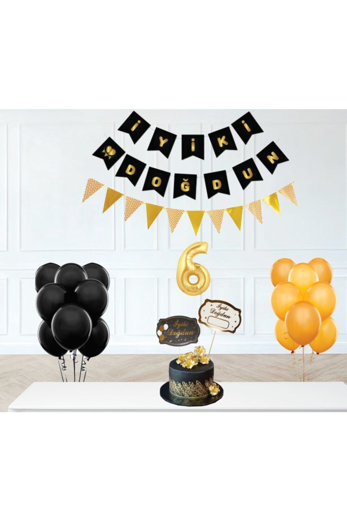 Big Party 6 Yaş Iyi Ki Doğdun Siyah Gold Banner Balonlu Set