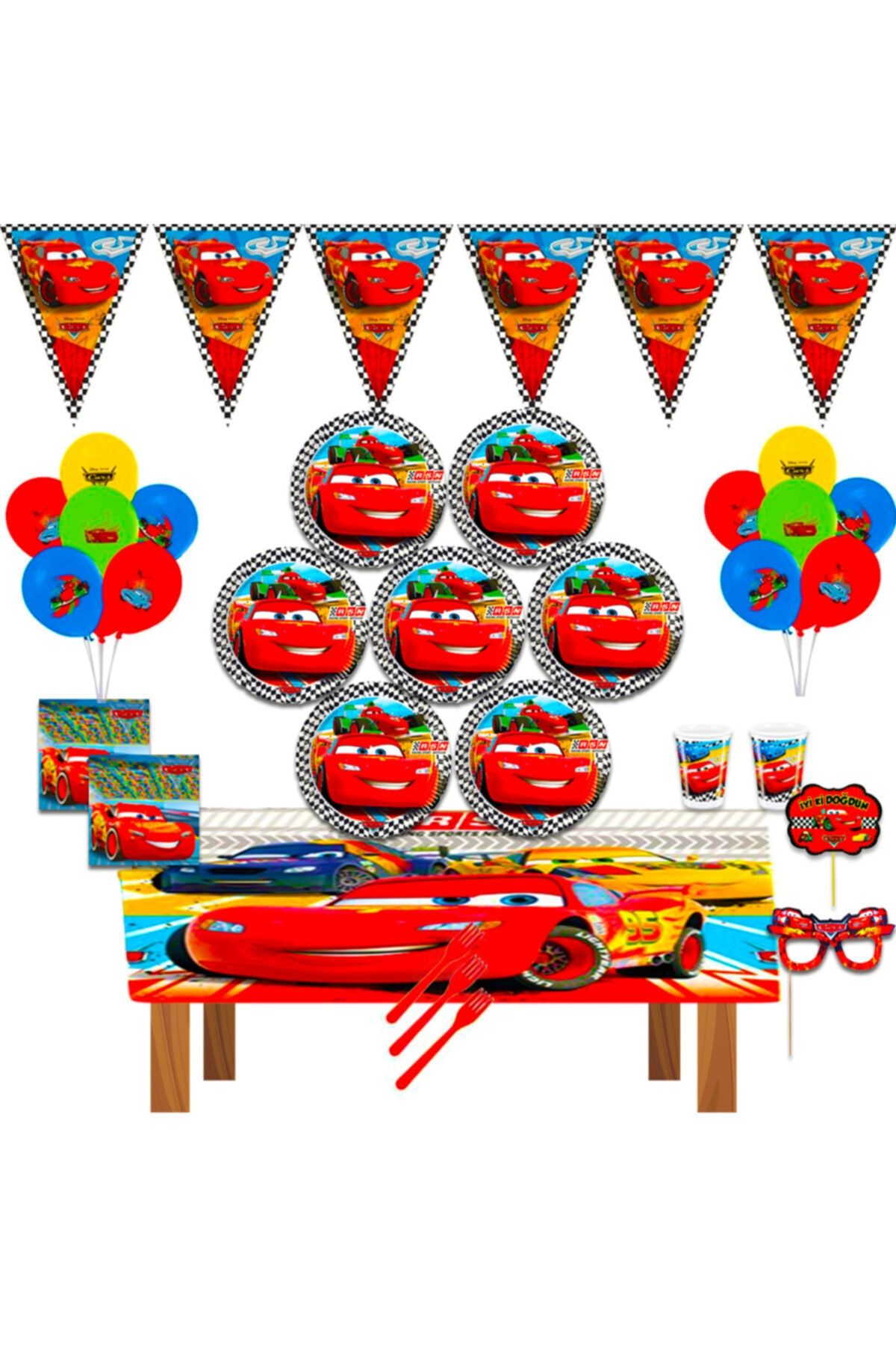 BalonEvi Cars 3 Arabalar Şimşek Mcqueen Doğum Günü Parti Malzemeleri Süsleri Seti 16 Kişilik