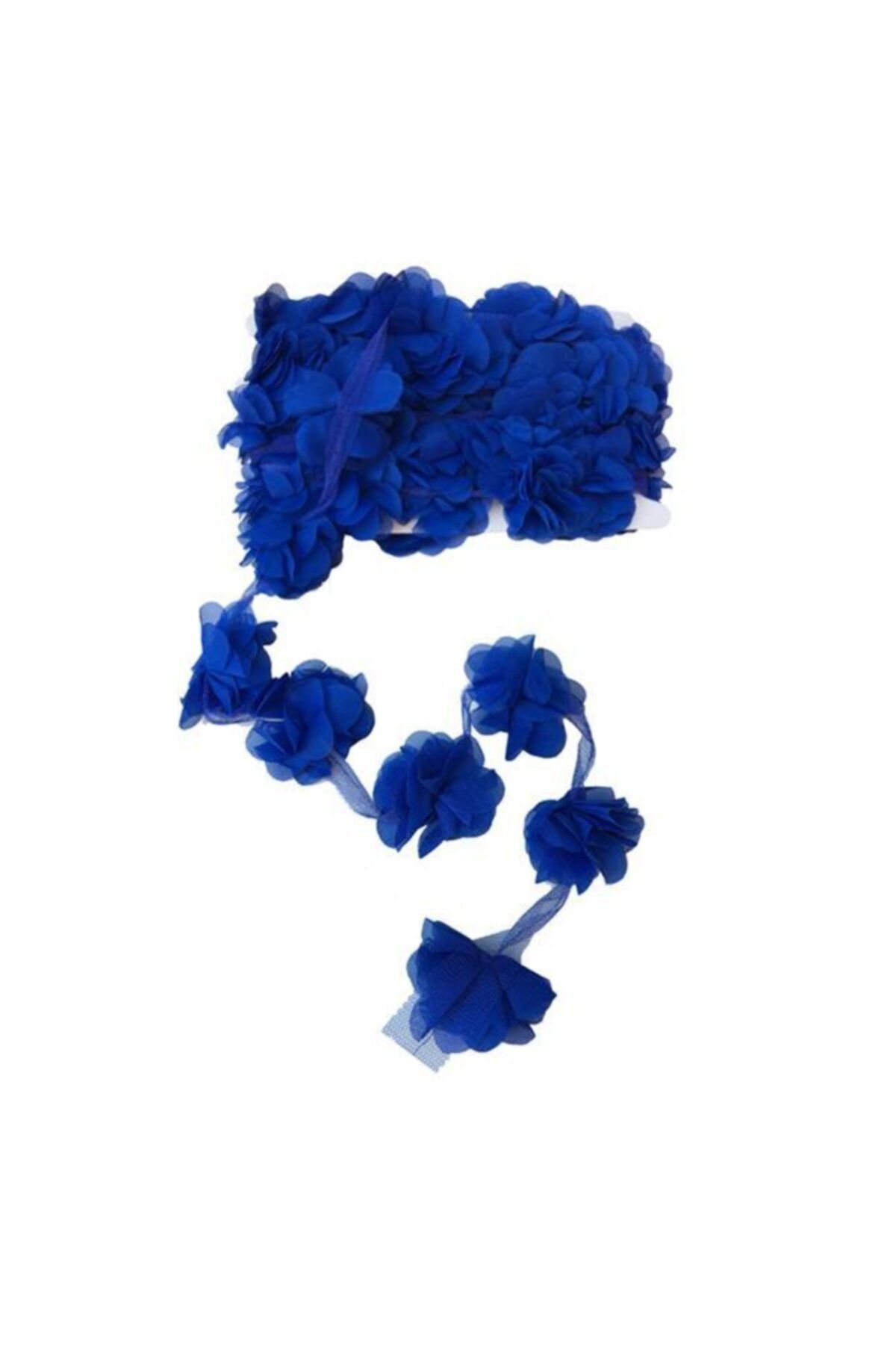 Aker Hediyelik Saks Mavi 1m Gül Lazer Kesim Gül Çiçek El Işi Kenar Süsleme Hobi Lazerle Kesilen Organze Tül Çiçek