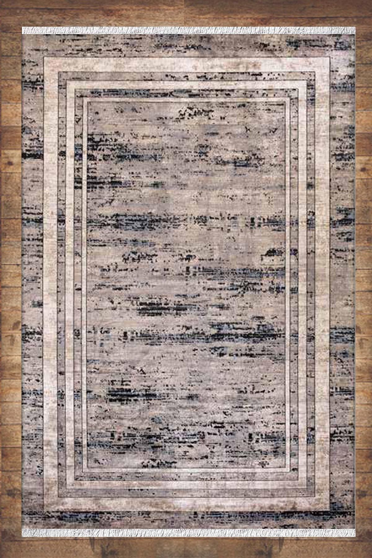 Angora Halı Kahverengi Beyaz Çizgili Bambu Modern Dokuma Halı 9363t