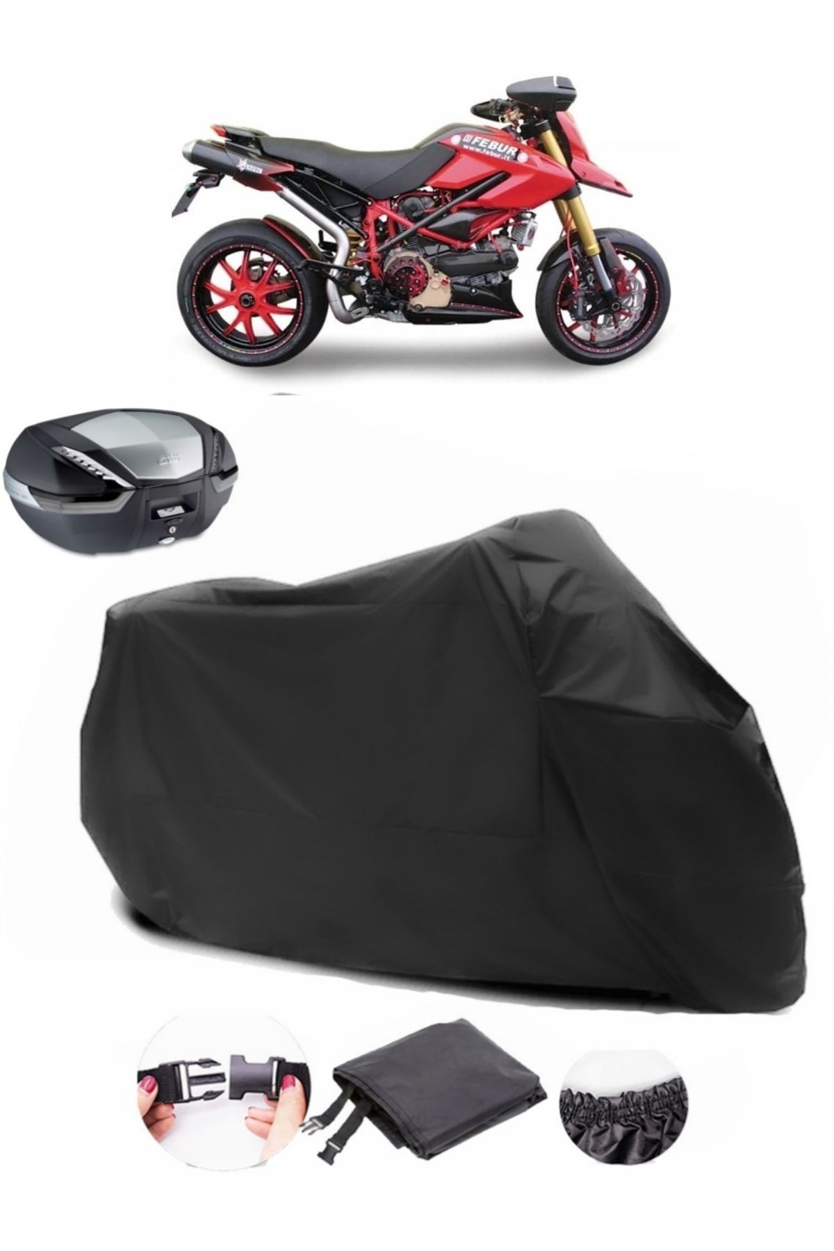 AutoEN Ducati Hypermotard 1100 Arka Çanta Uyumlu Siyah Motosiklet Branda Su Geçirmez Dayanıklı Kumaş