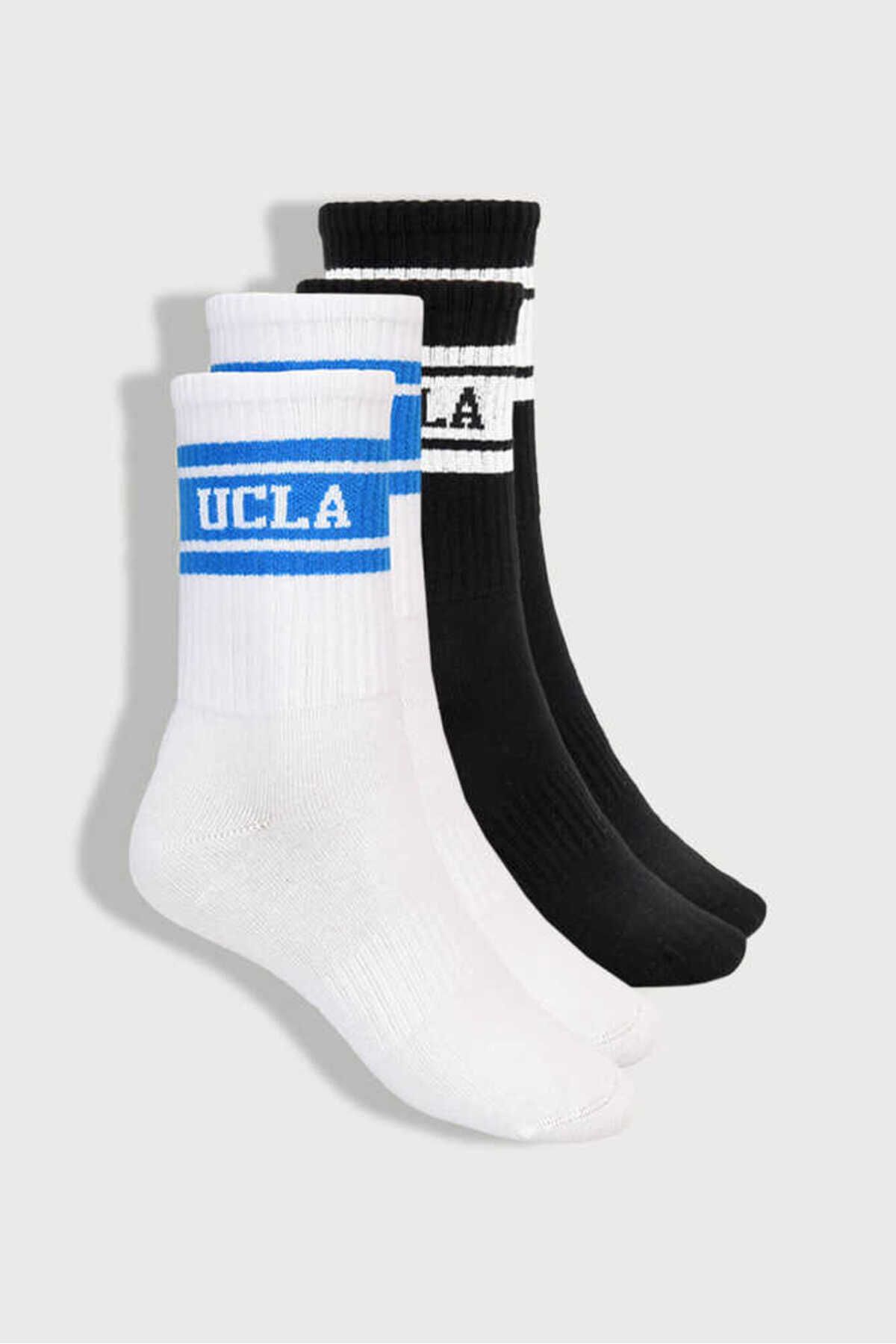 Ucla Calzada 2li Beyaz - Siyah Uzun Jakarlı Unisex Çorap