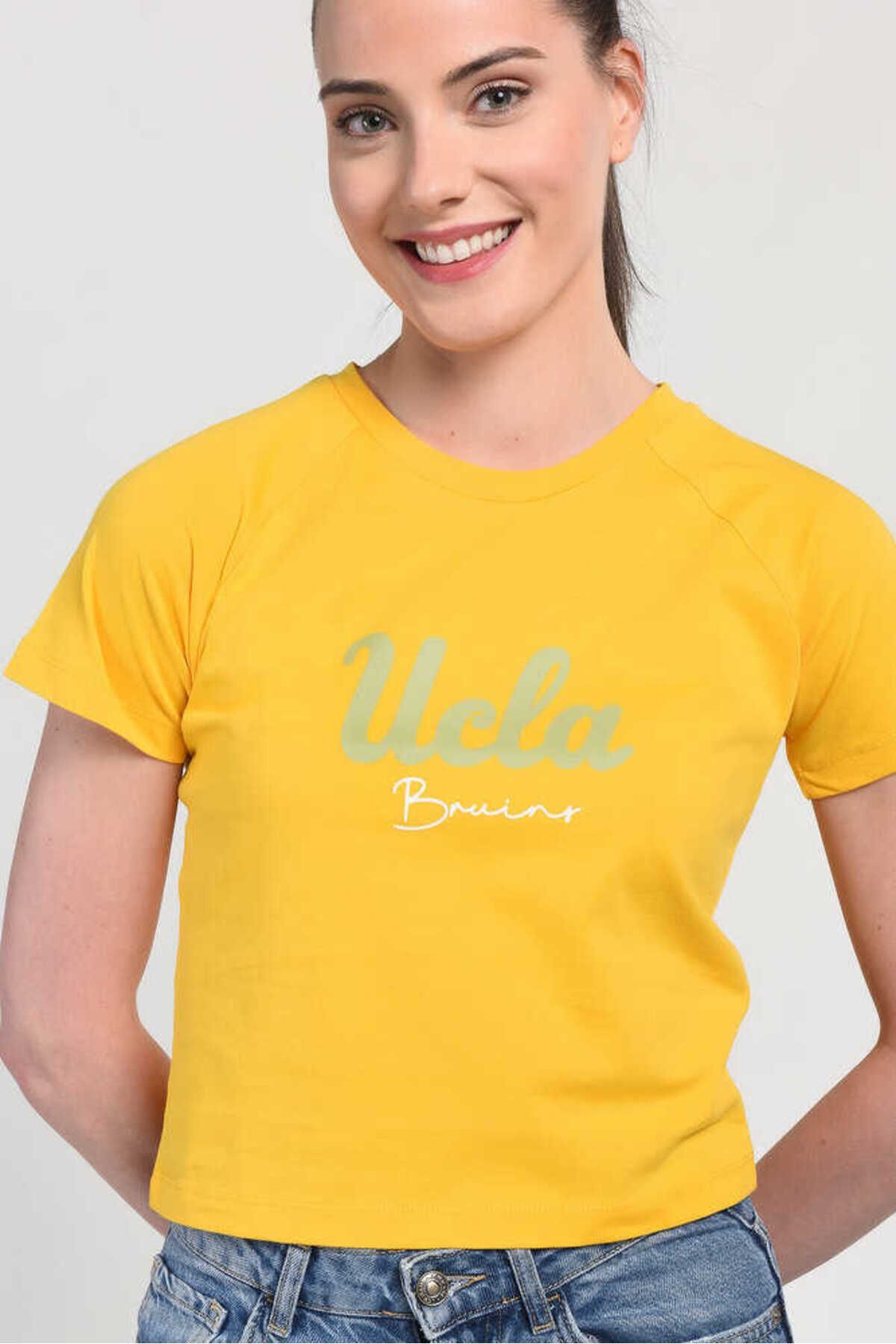 Ucla Sunray Sarı Bisiklet Yaka Baskılı Kadın Tshirt