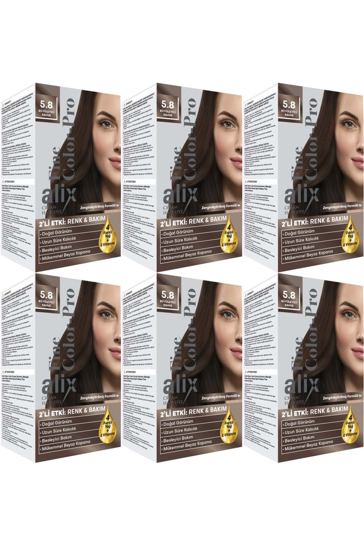 Alix 50ml Kit Saç Boyası 5.8 Büyüleyici Kahve (6 Lı Set)