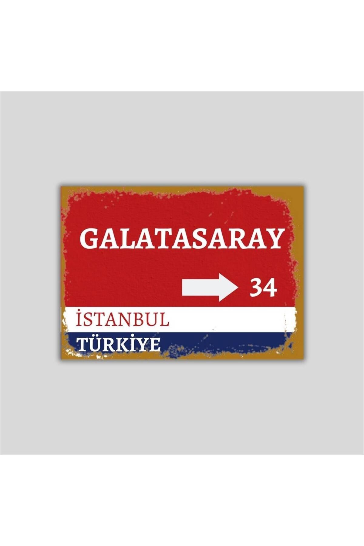 Hediye Vakti Galatasaray Sokak Tabelası Görünümlü Retro Ahşap Poster