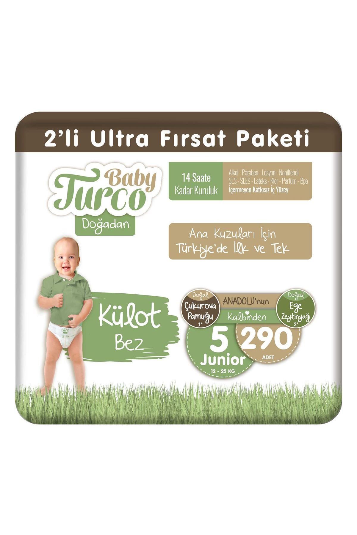 Baby Turco Doğadan 2'Li Ultra Fırsat Paketi Külot Bez 5 Numara Junior 290 Adet
