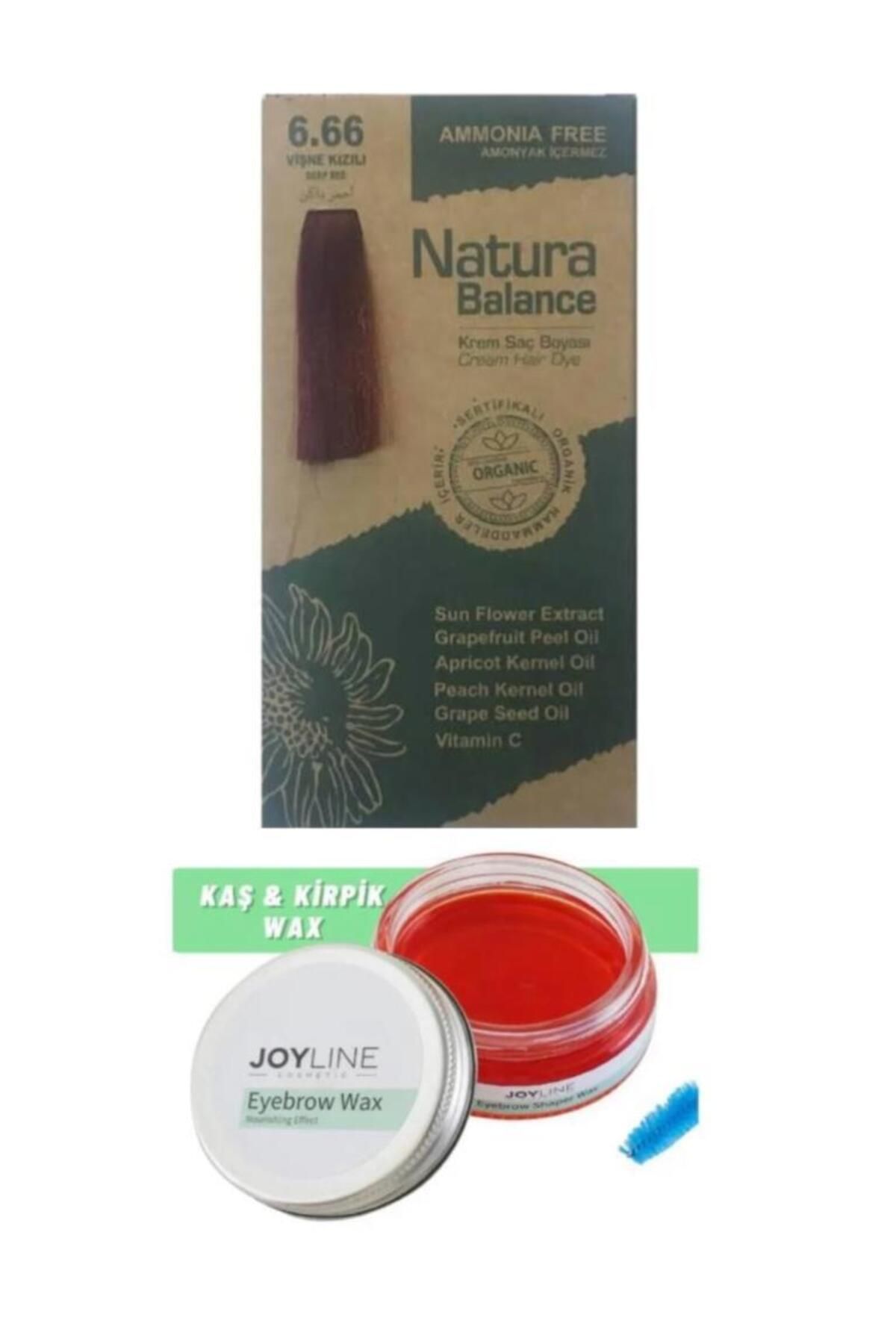 NATURABALANCE Balance Saç Boyası 6.66 Vişne Kızılı+Joy line Kaş Şekillendirici Ve Sabitleyici Wax 50ml