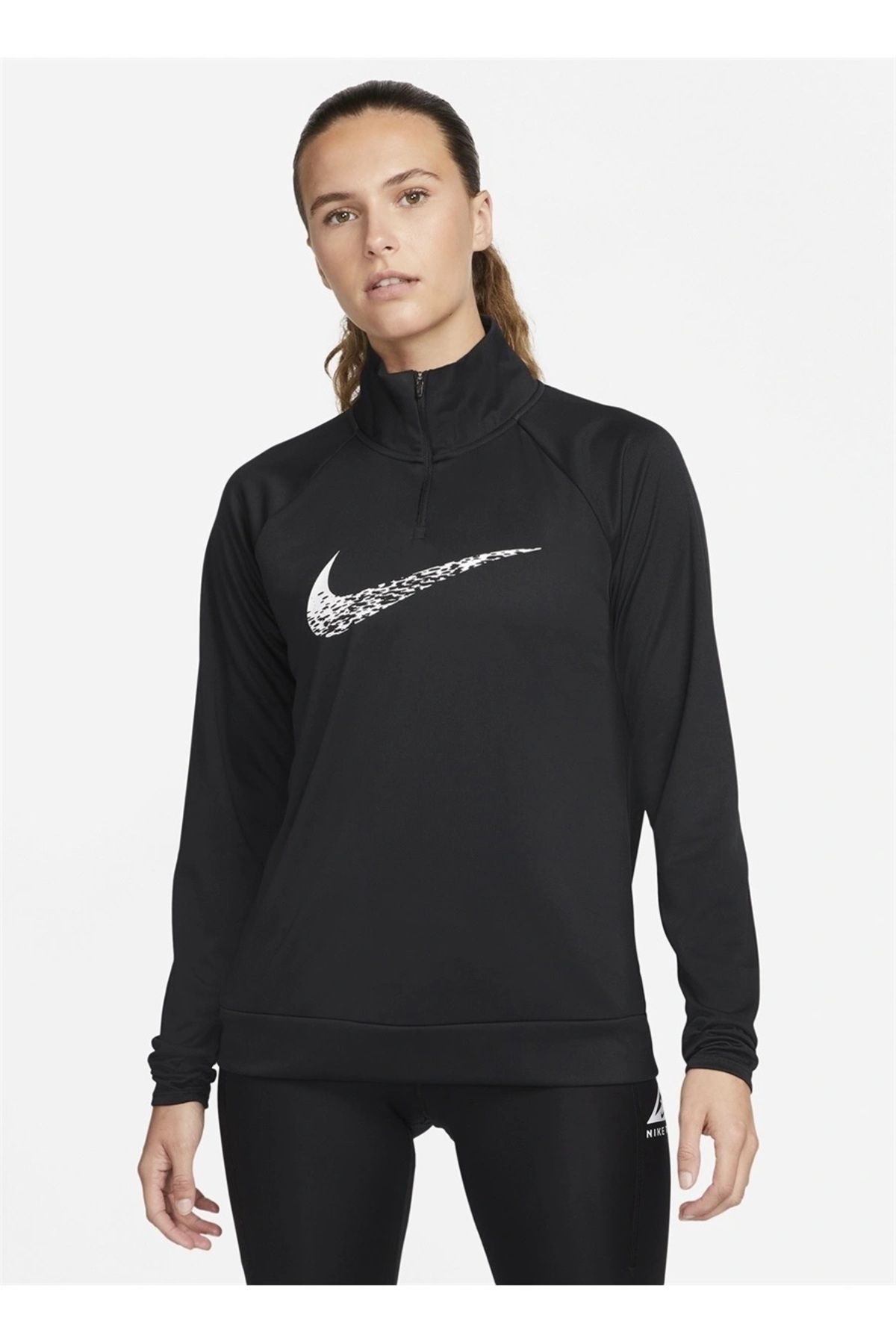 Nike Siyah Dik Yaka Kadın Sweatshirt, Siyah Kadın Uzun Koşu Üst