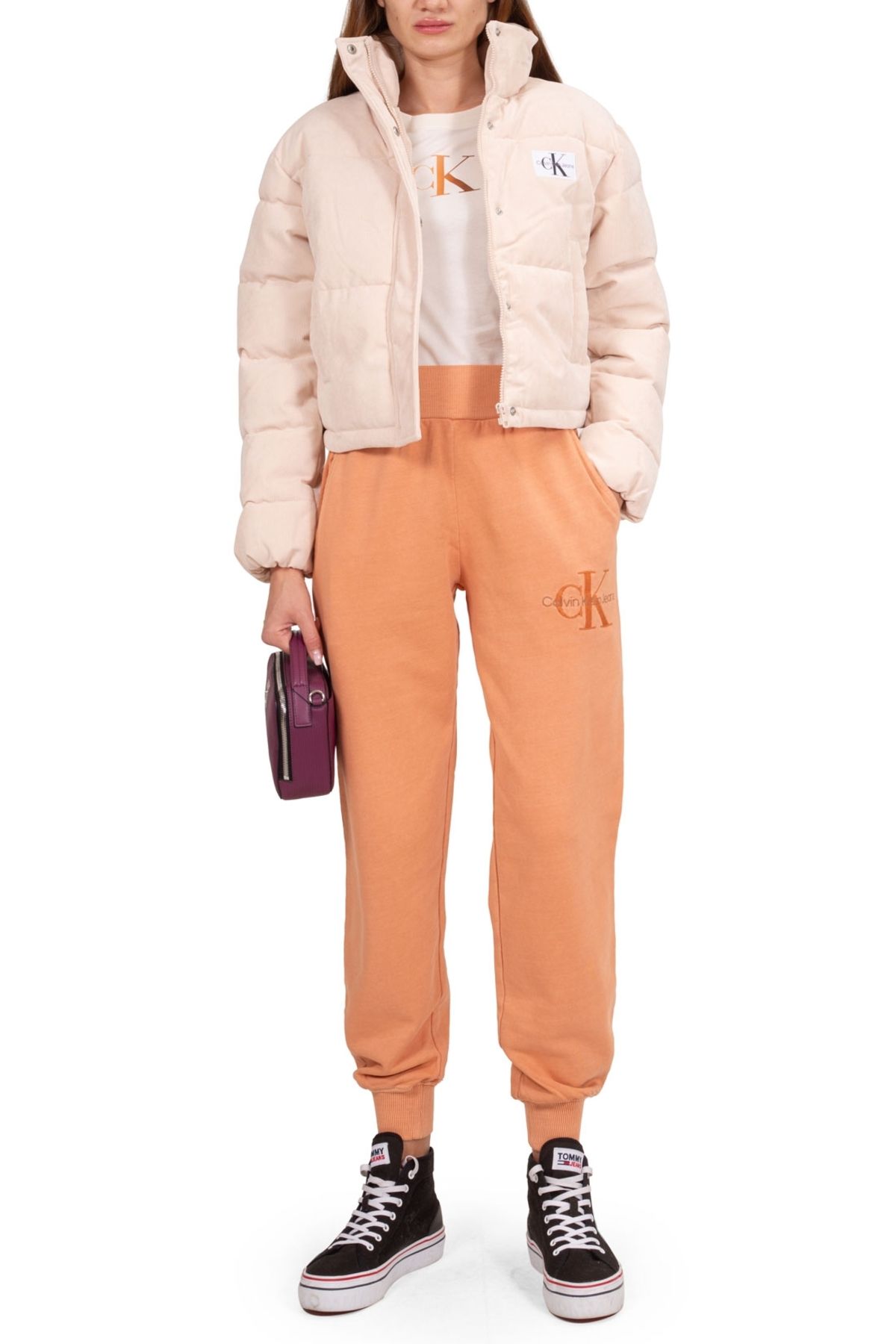 Calvin Klein Kadın Pamuklu Logolu Lastikli Normal Bel Pudra Pantolon J20J221921-SEC