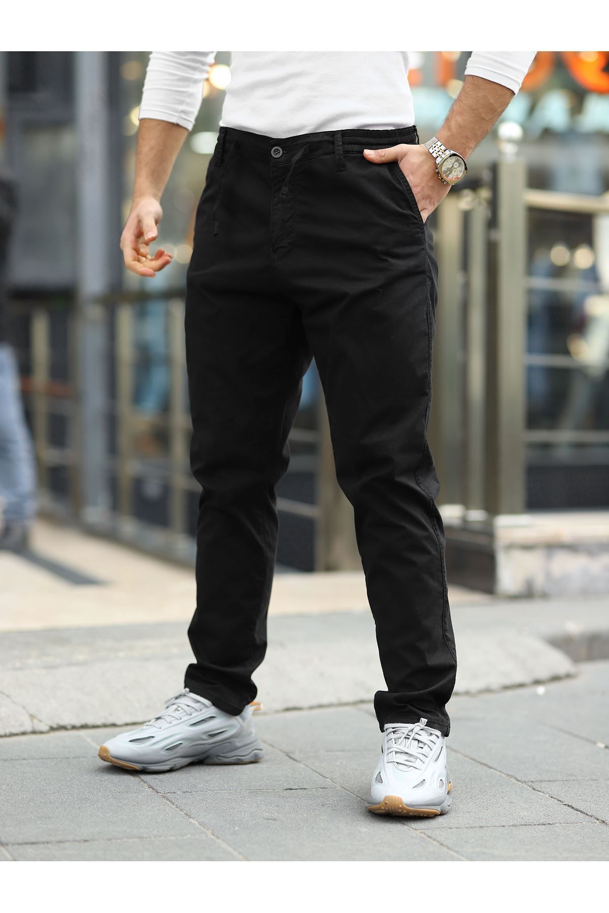 LTC Jeans Erkek Siyah Beli Lastikli Rahat Jogger Pantolon