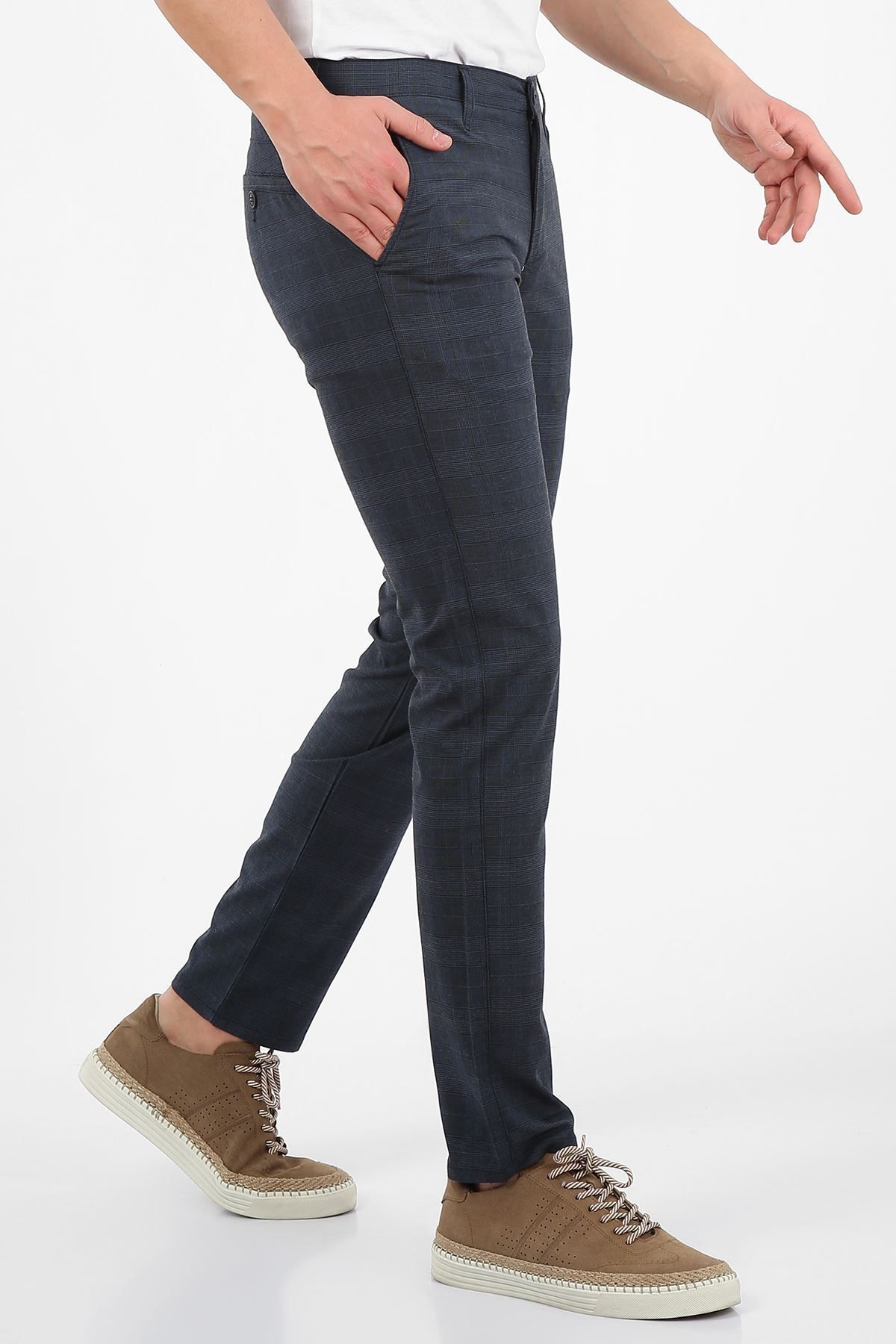LTC Jeans Lacivert Kareli Slim Fit Erkek Chino Pantolon -oliver