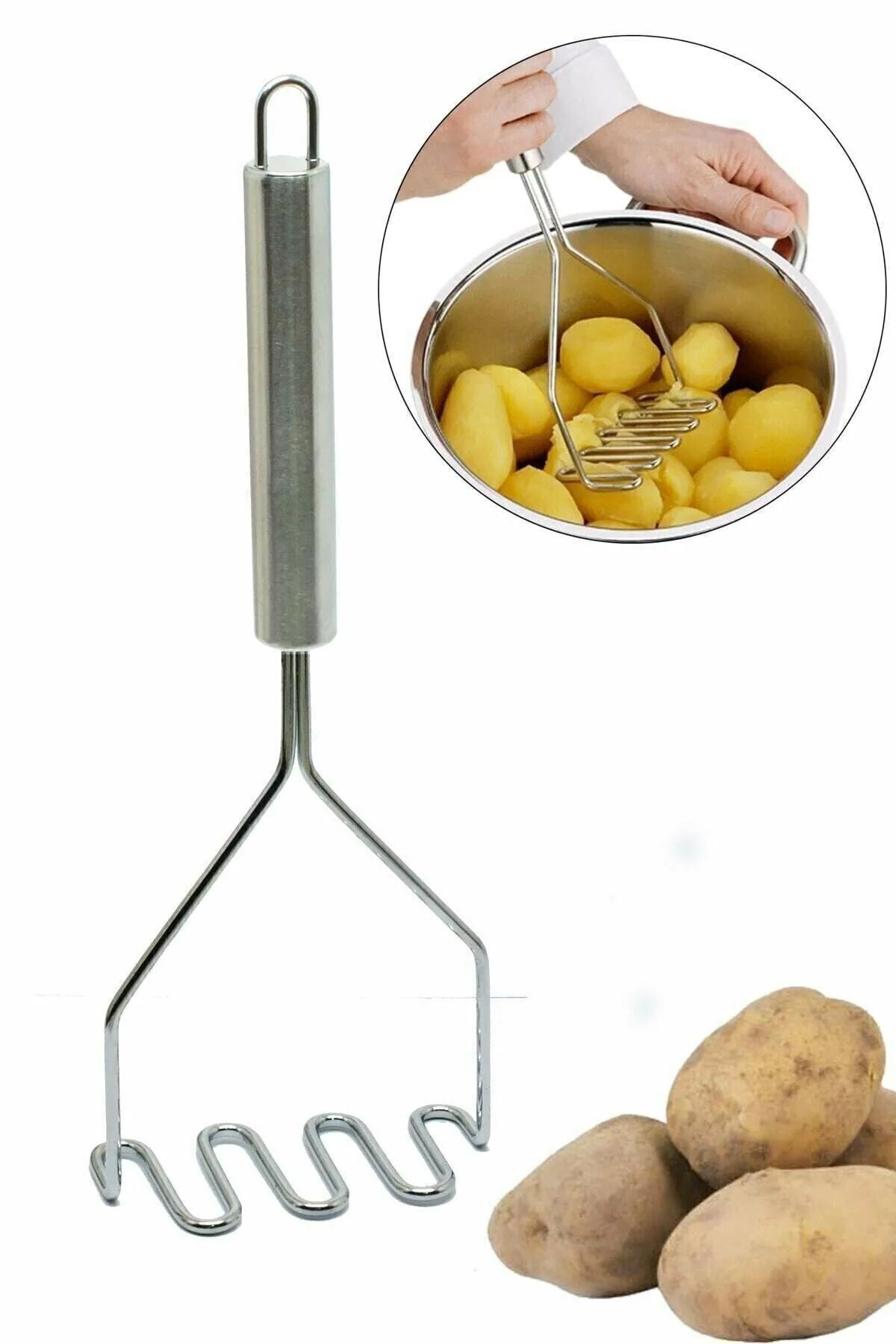 MorPort Pratik 24 Cm Lüks Paslanmaz Metal Patates Ezici | Patates Ezici Püre Yapıcı ZikZak