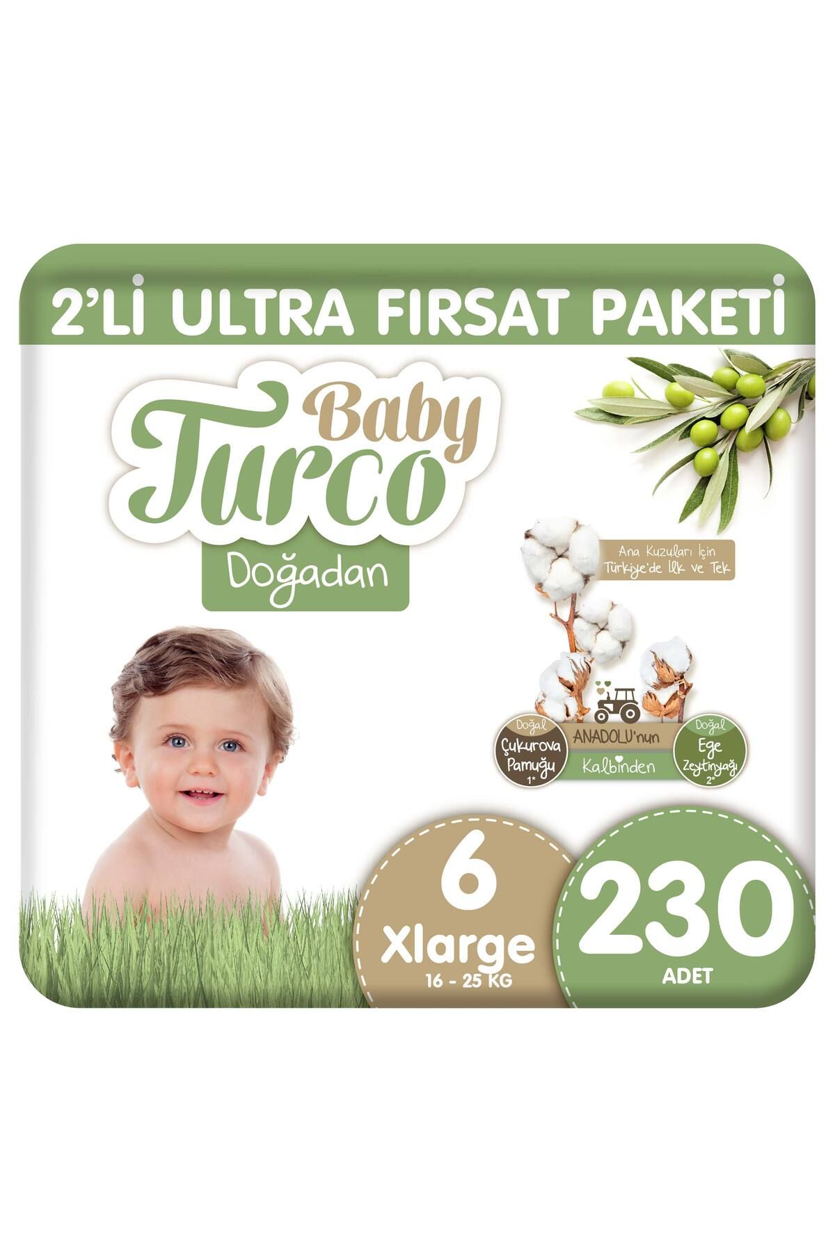 Baby Turco Doğadan 2'Li Ultra Fırsat Paketi Bebek Bezi 6 Numara Xlarge 230 Adet