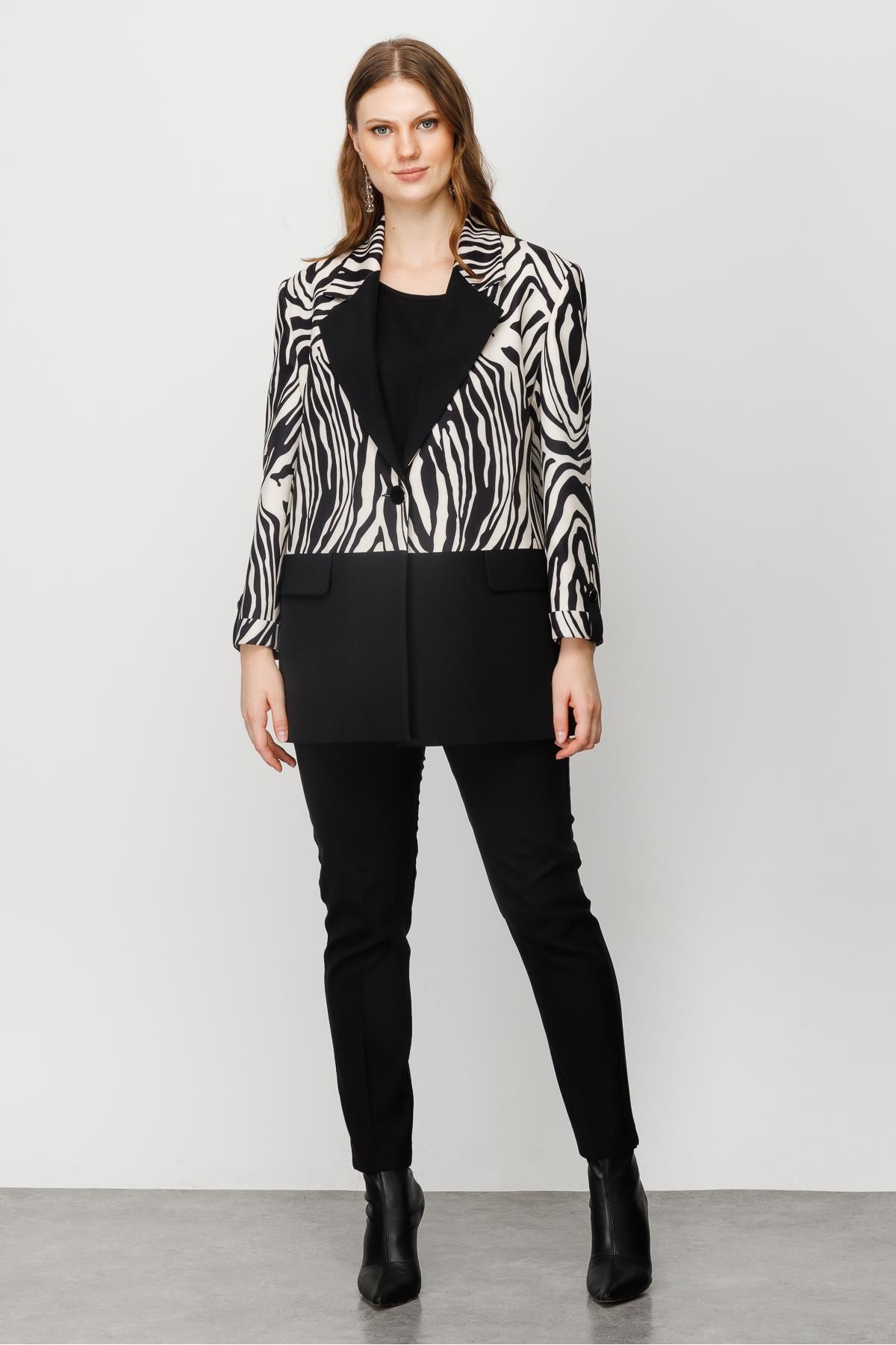Moda İlgi Modailgi Truvakar Kol Zebra Desen Ceket Siyah