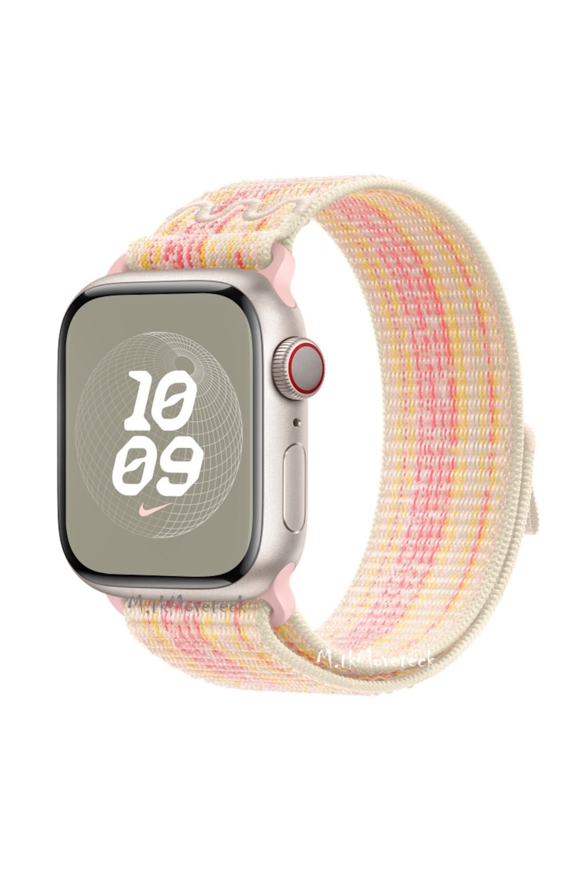 m.tk moveteck Apple Watch Series 9 GBS 45mm Uyumlu Nike Spor Loop Kordon Naylon Hasır Örgü -Yıldız ışığı Pembe