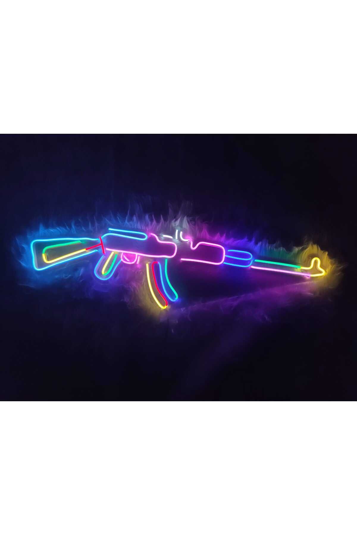 dekoraven Ak-47 Silah Keleş neon tabela dekorasyon(85x30cm)