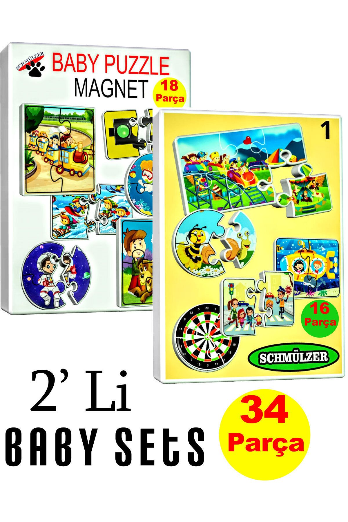 Schmülzer 2'li Set Baby Puzzle - Yapboz Mıknatıslı Eğitici Montessori Hediye Oyuncak - 11 Görsel 34 Parça