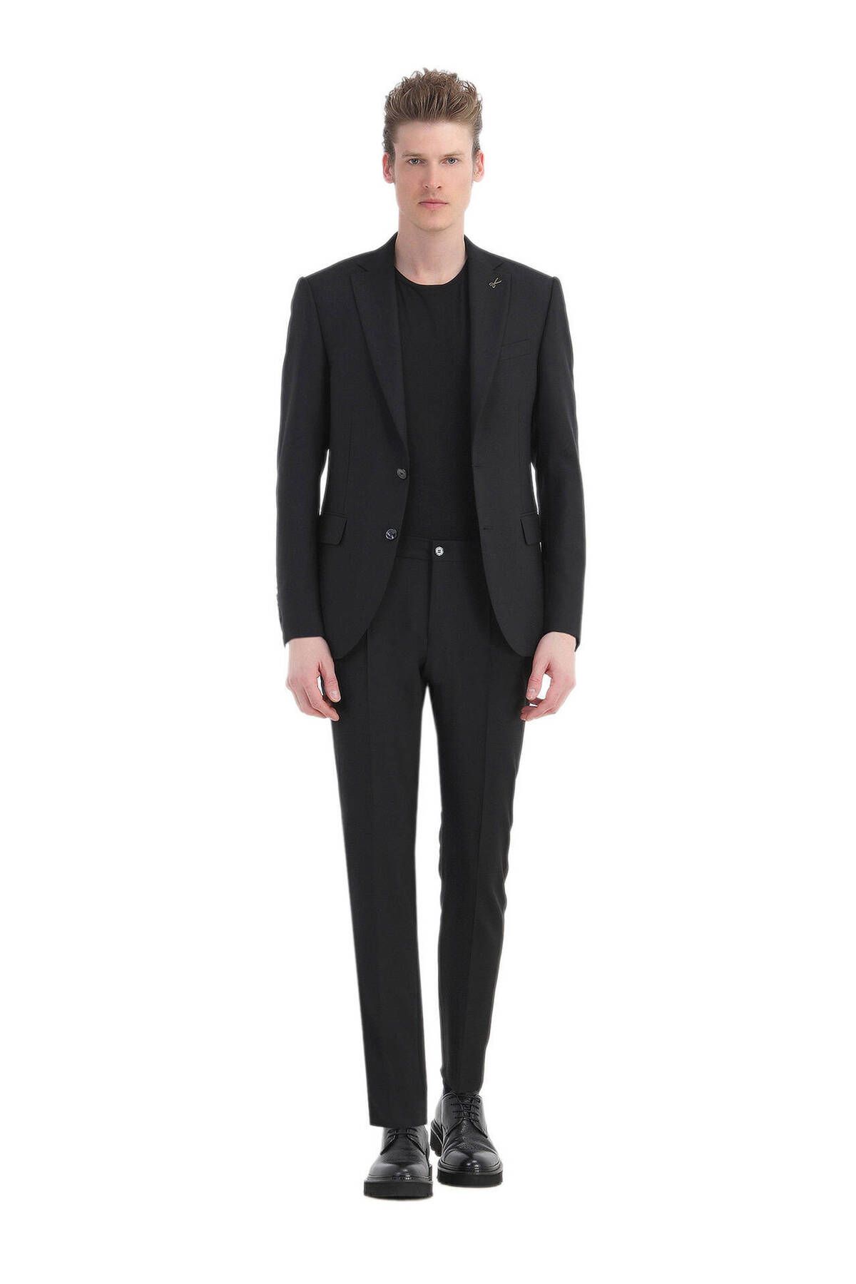 Ramsey Siyah Mikro Modern Fit Yün Karışımlı Takım Elbise