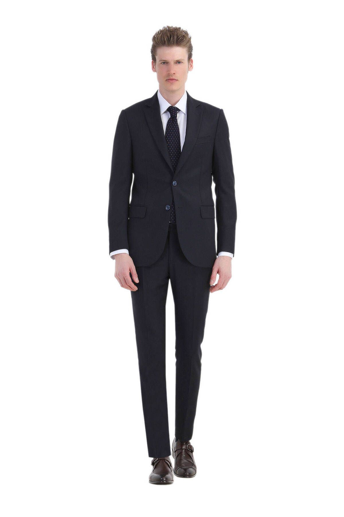 Ramsey Lacivert Desenli Thin&taller Slim Fit %100 Yün Takım Elbise