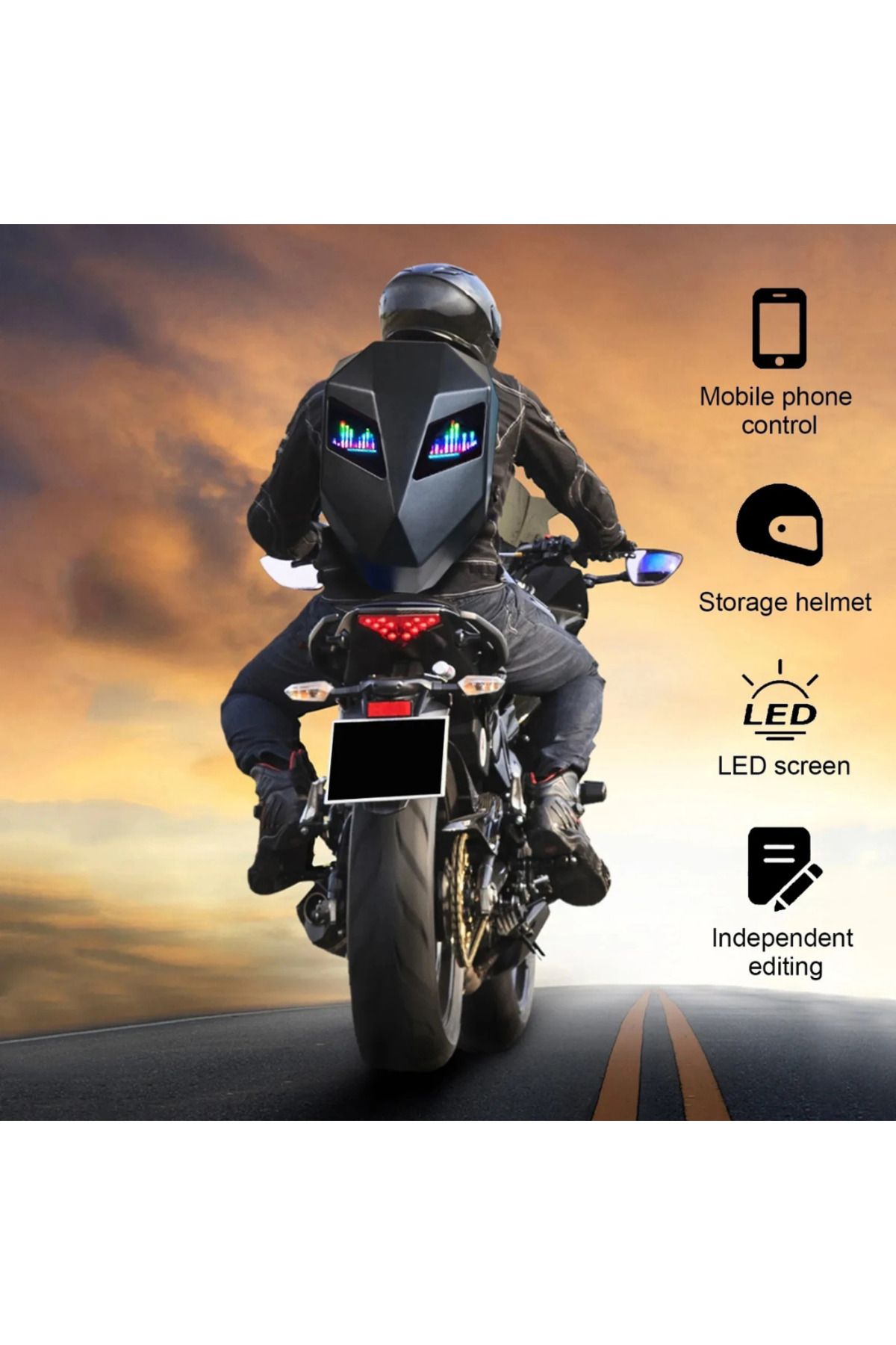 VOOKA Ape Ledli Motosiklet Çantası 25 Modlu Mobil Kontrollü Akıllı Motorcu Sırt Çantası Gözlü Motorsiklet