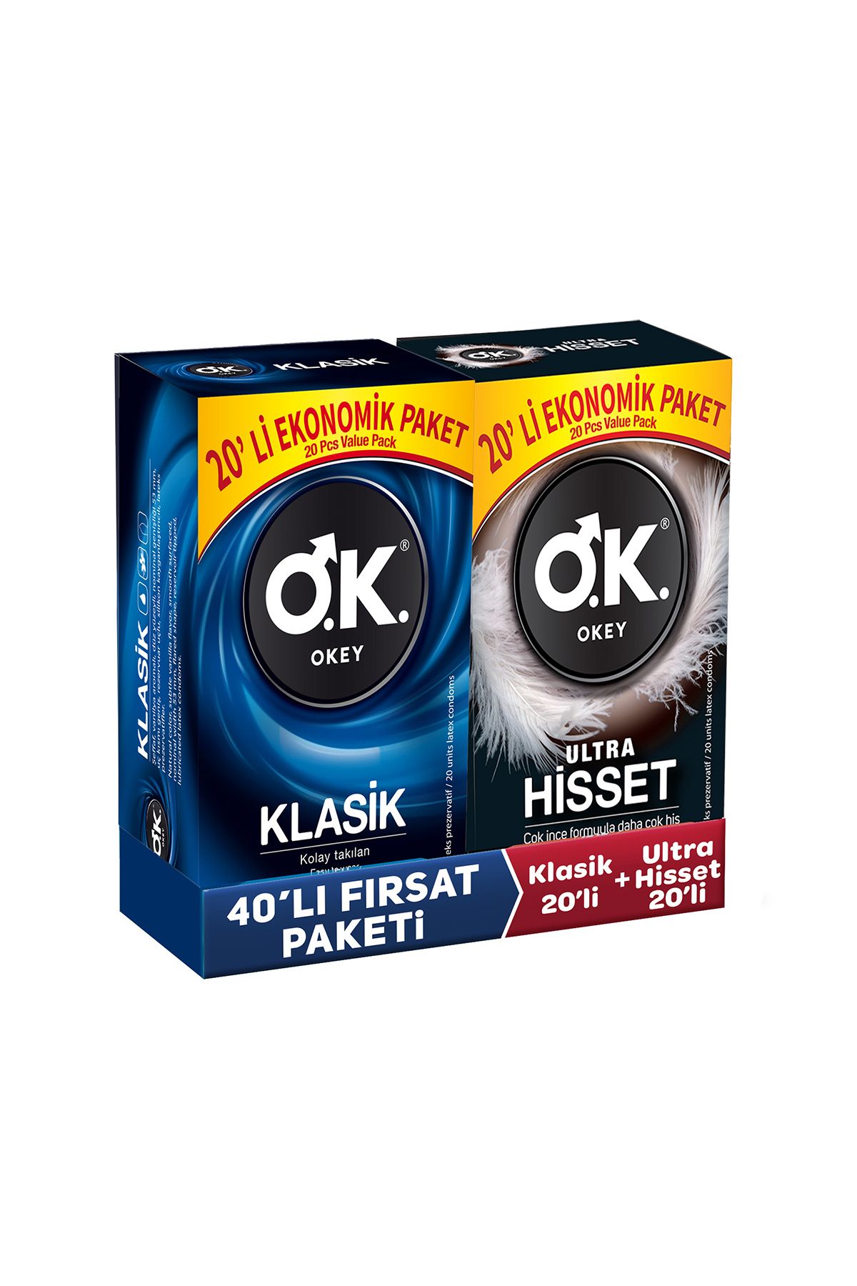 Okey Ultra Hisset 20'li Prezervatif & Klasik 20'li Prezervatif Set