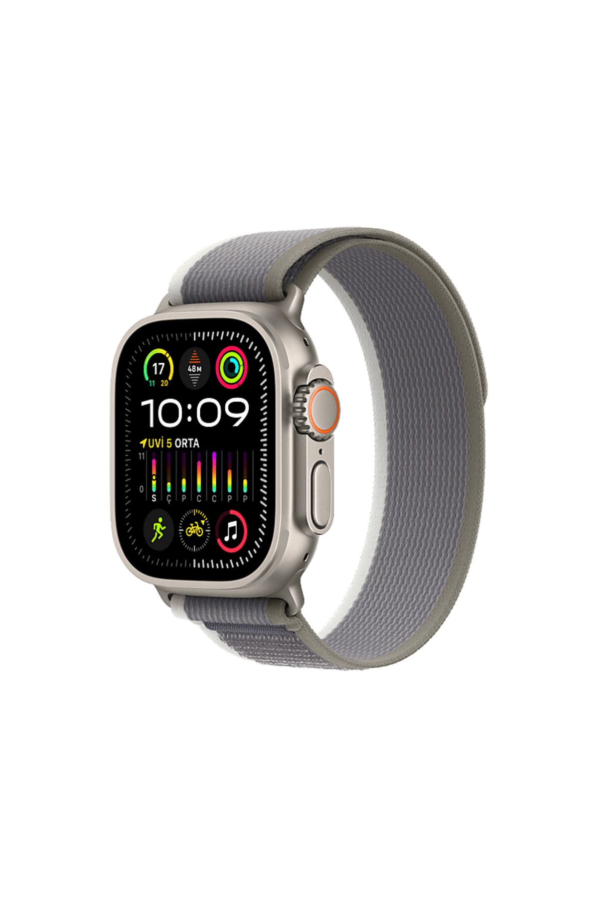 Apple Watch Ultra 2 GPS + Cellular MRF43TU/A 49 mm Uyumlu  Titanyum Kasa ve Yeşil/Gri Trail Loop - M/L