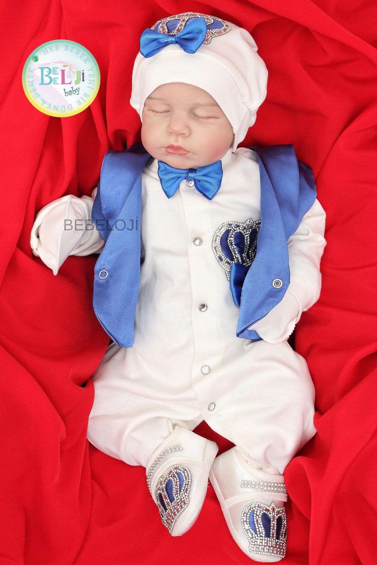 Bebeloji Baby Prince Erkek Bebek Tulum lu 5'li Hastane Çıkışı Yenidoğan Kıyafeti